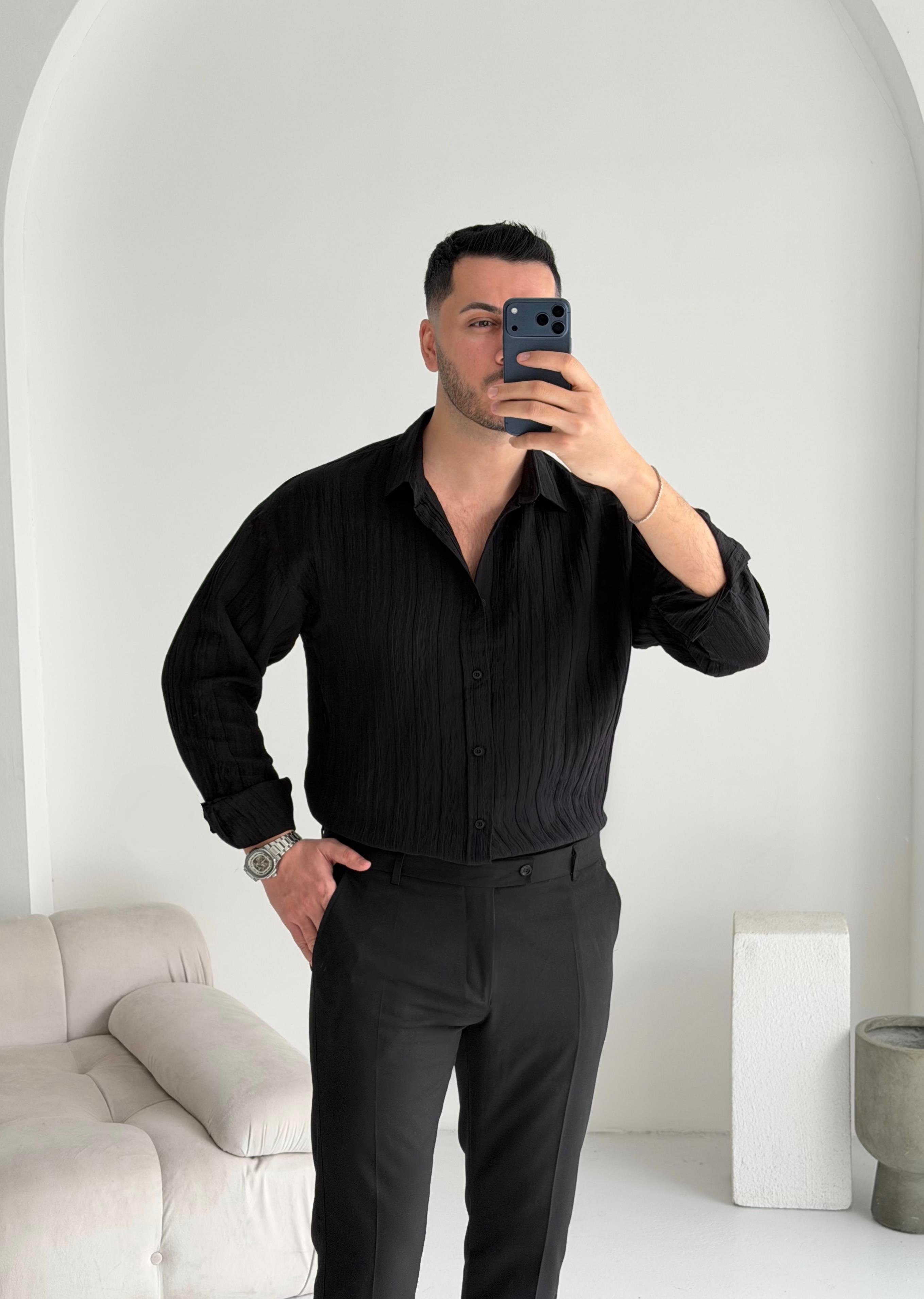 Fawer Siyah Tensel Gömlek 