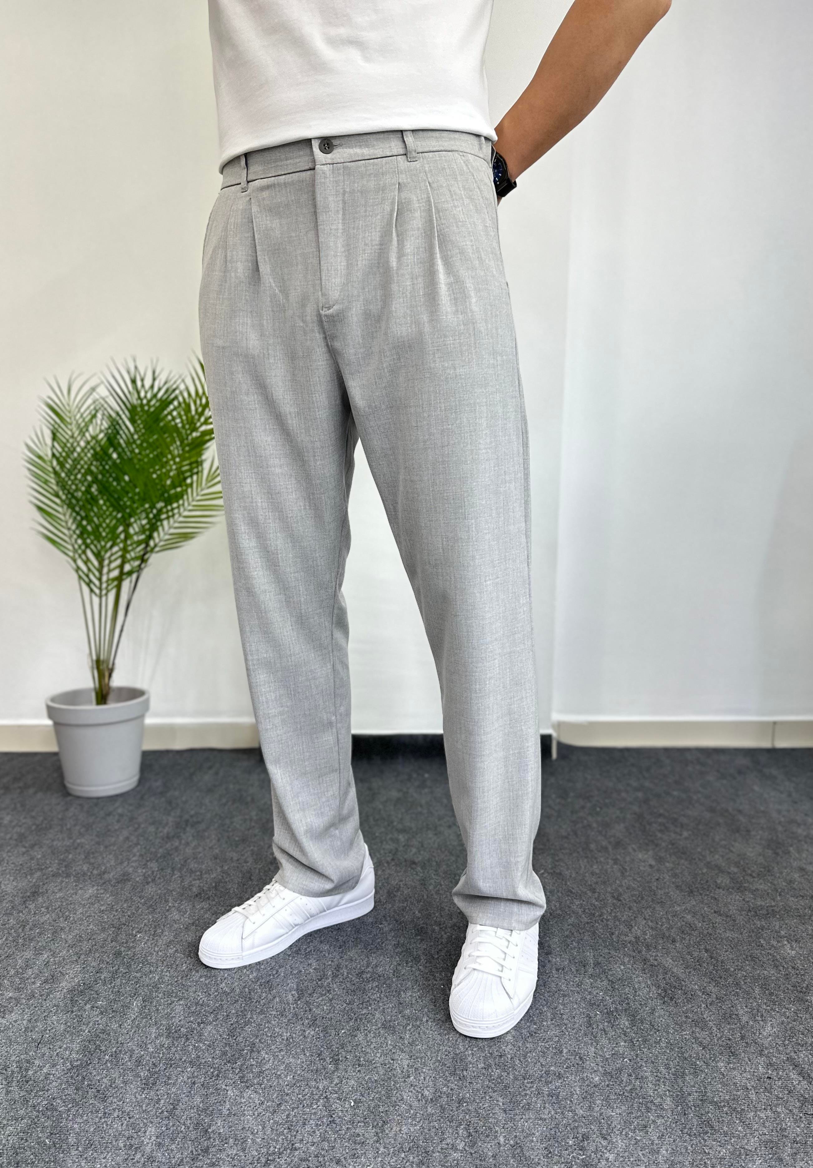 Gri Baggy Kumaş Pantolon 