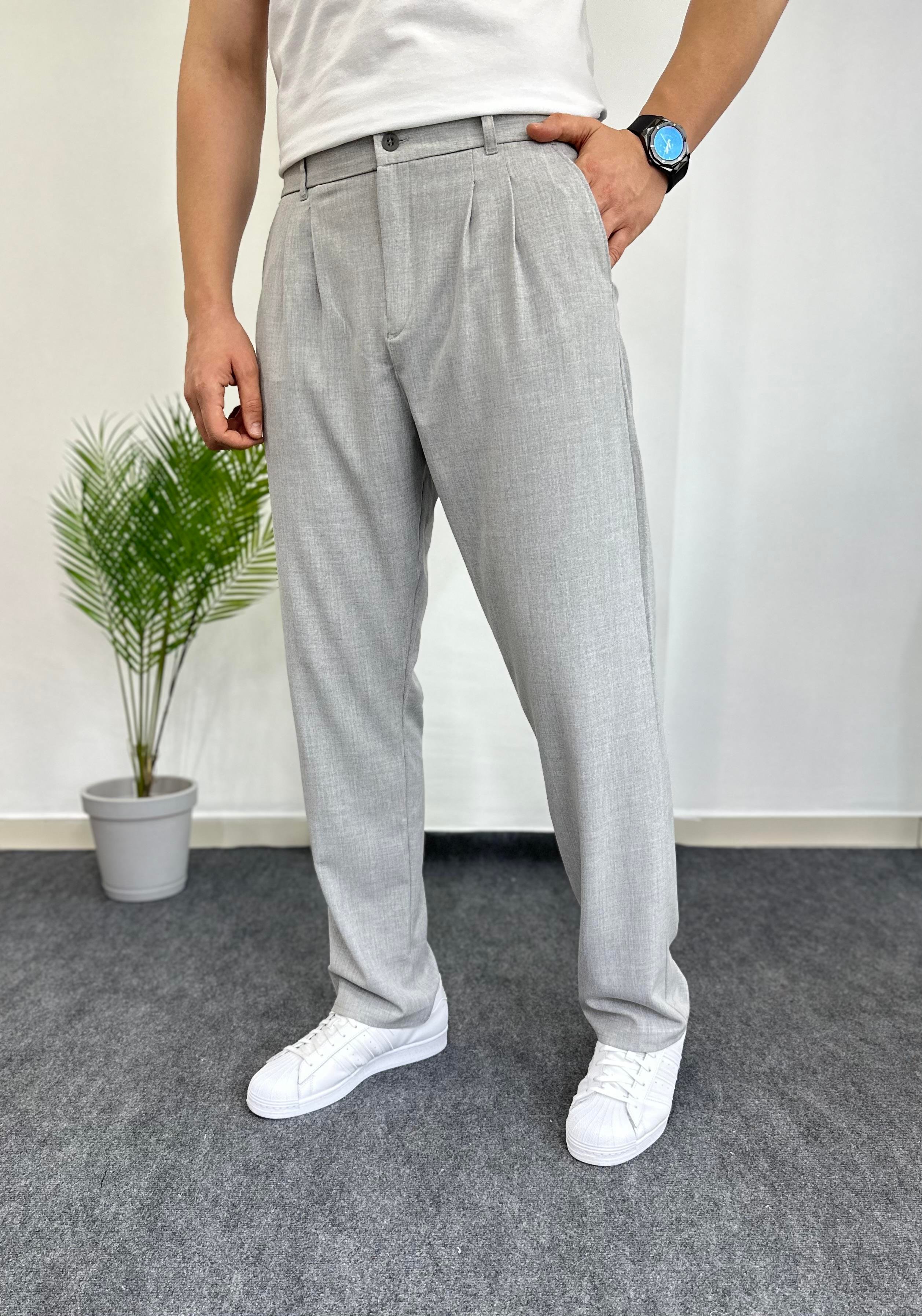Gri Baggy Kumaş Pantolon 