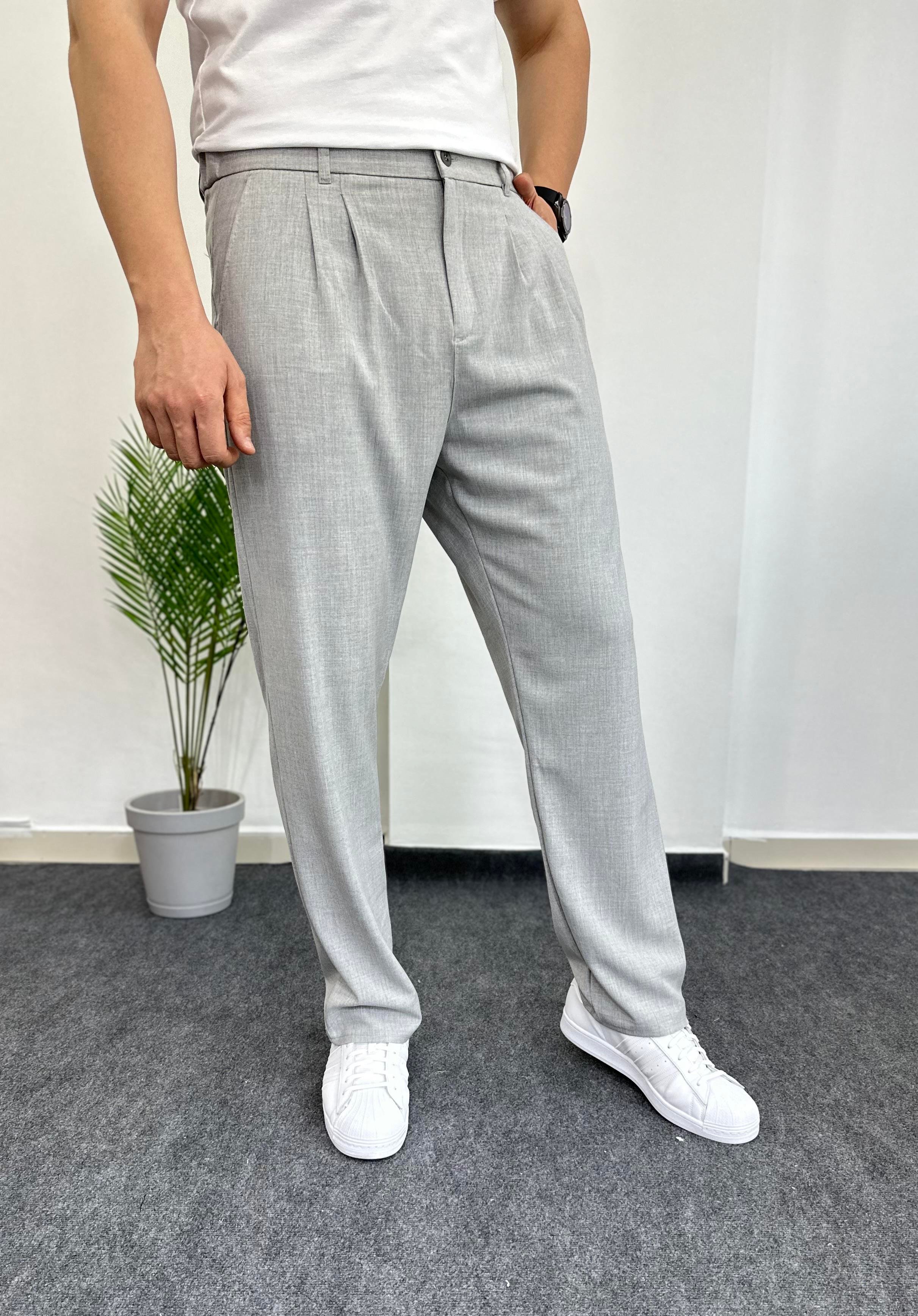 Gri Baggy Kumaş Pantolon 