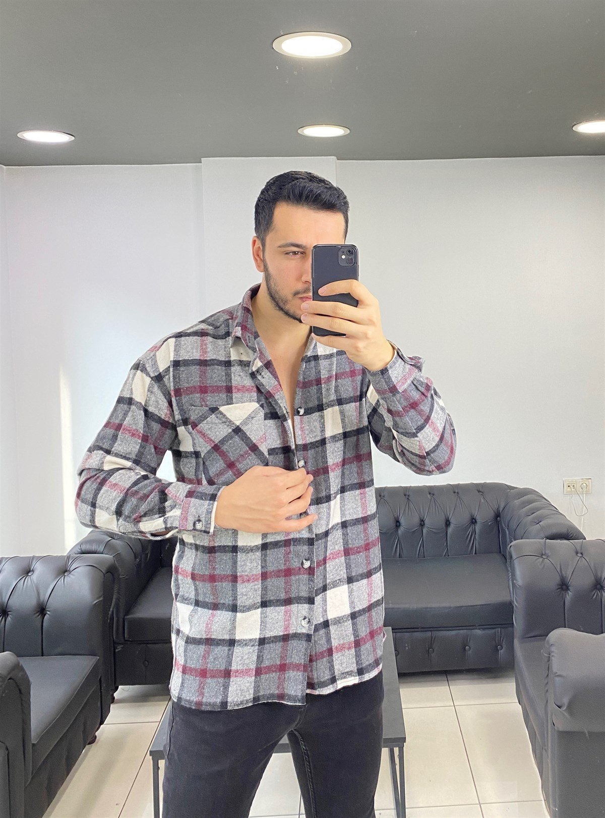 Gri Oversize Oduncu Gömlek