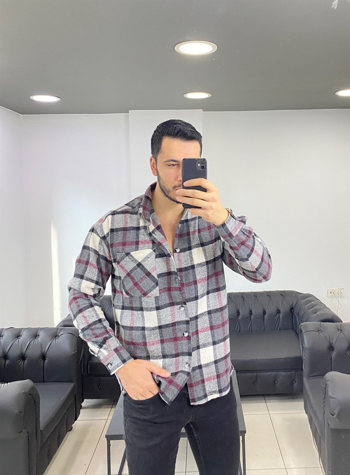 Gri Oversize Oduncu Gömlek