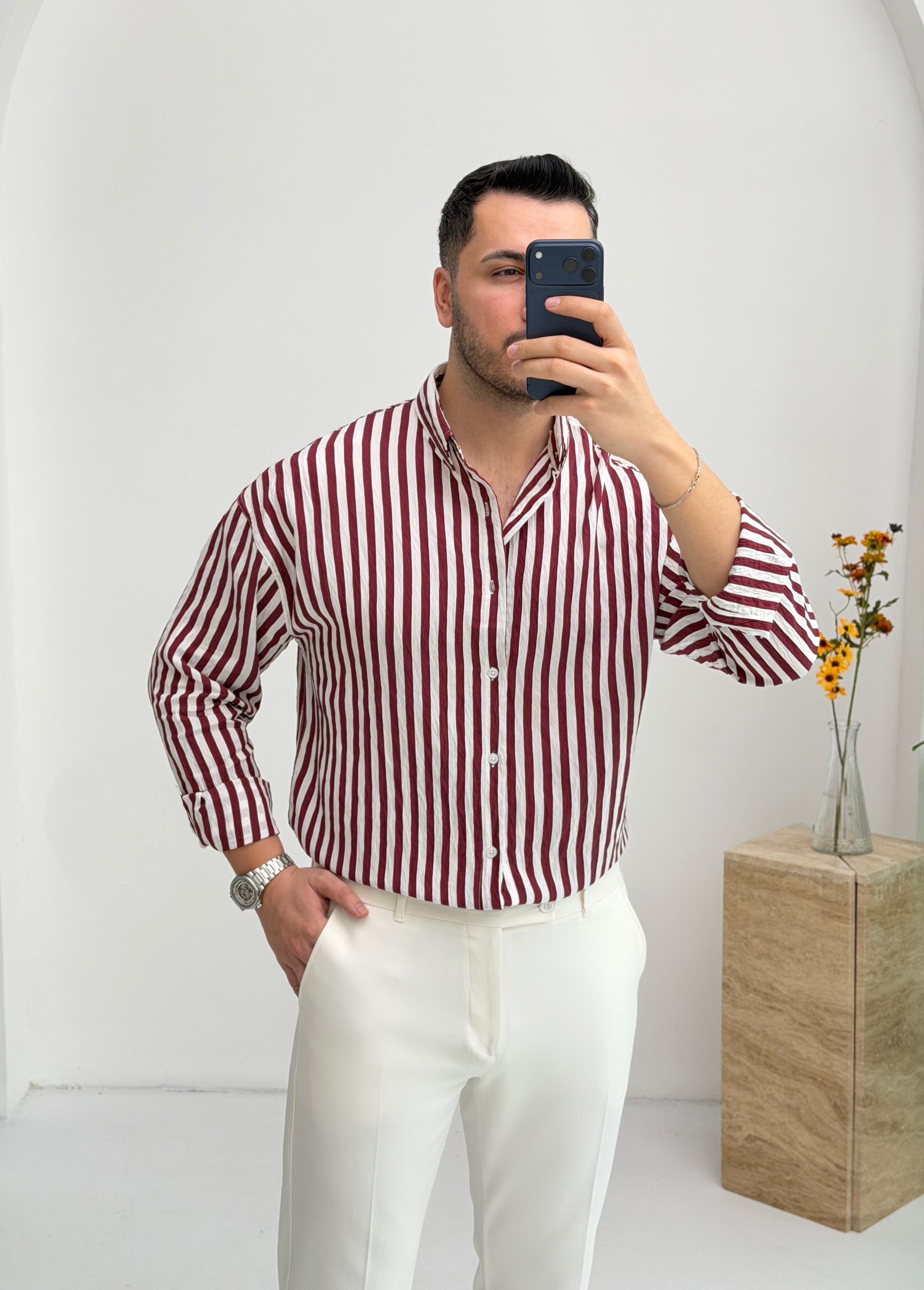 Growin Bordo Çizgili Gömlek