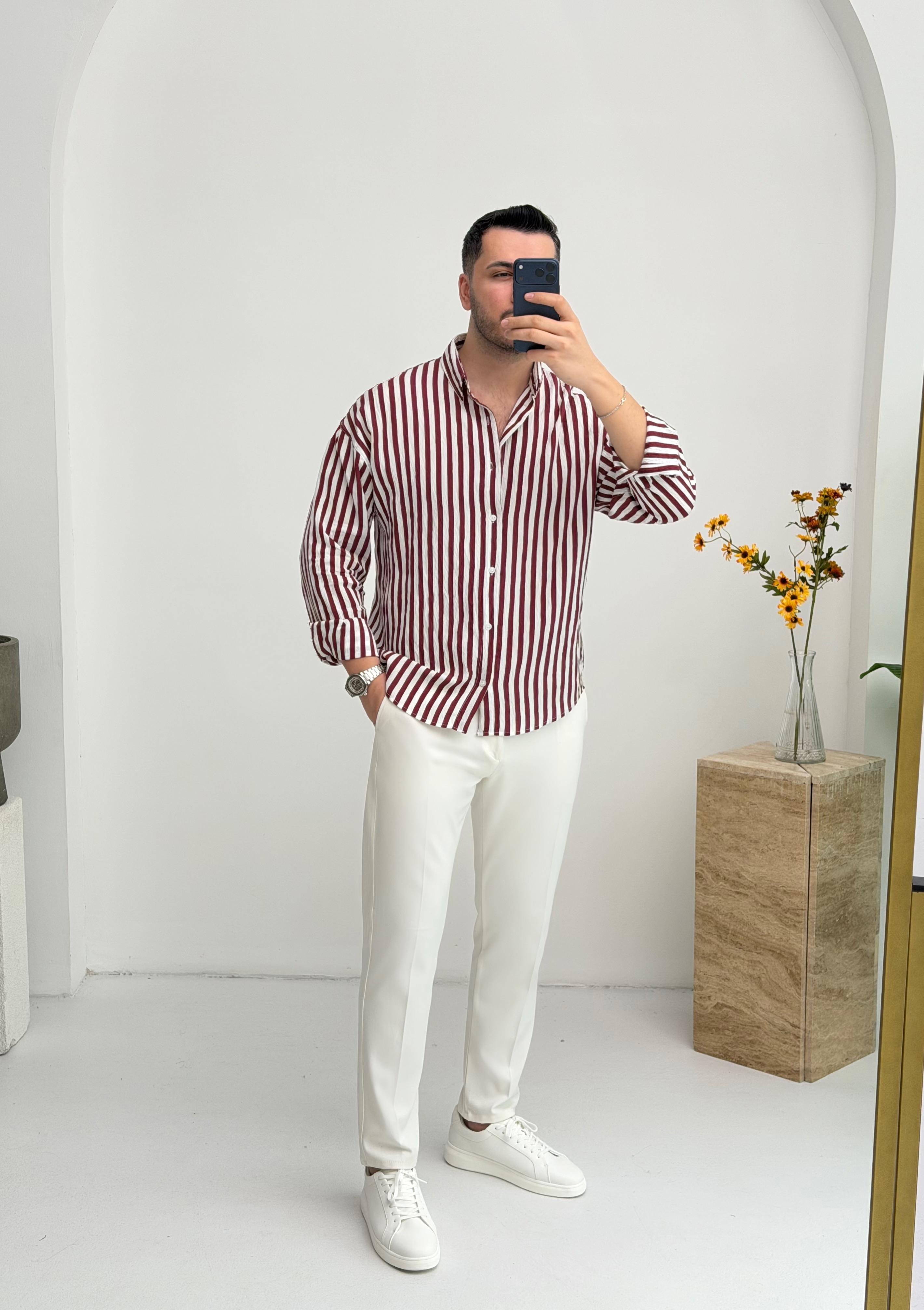 Growin Bordo Çizgili Gömlek