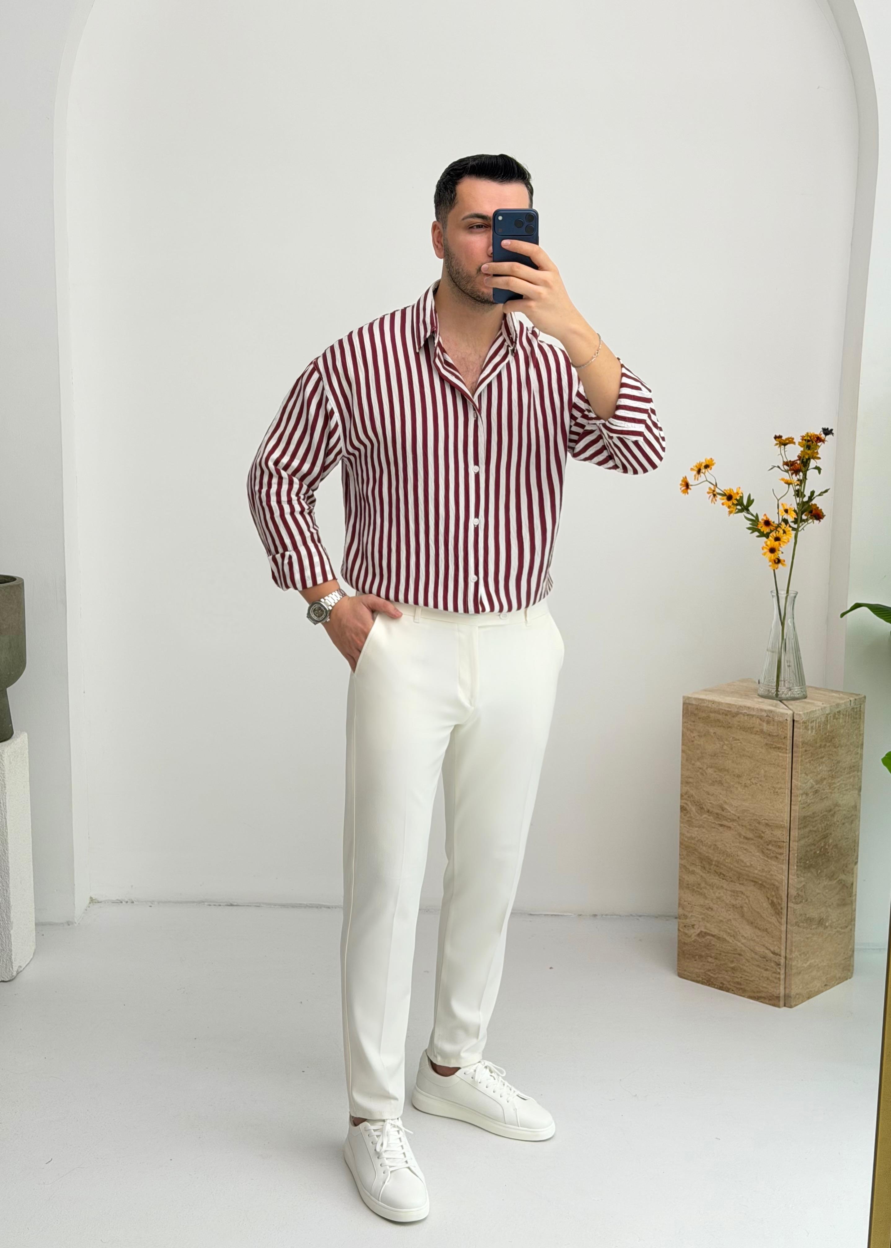 Growin Bordo Çizgili Gömlek