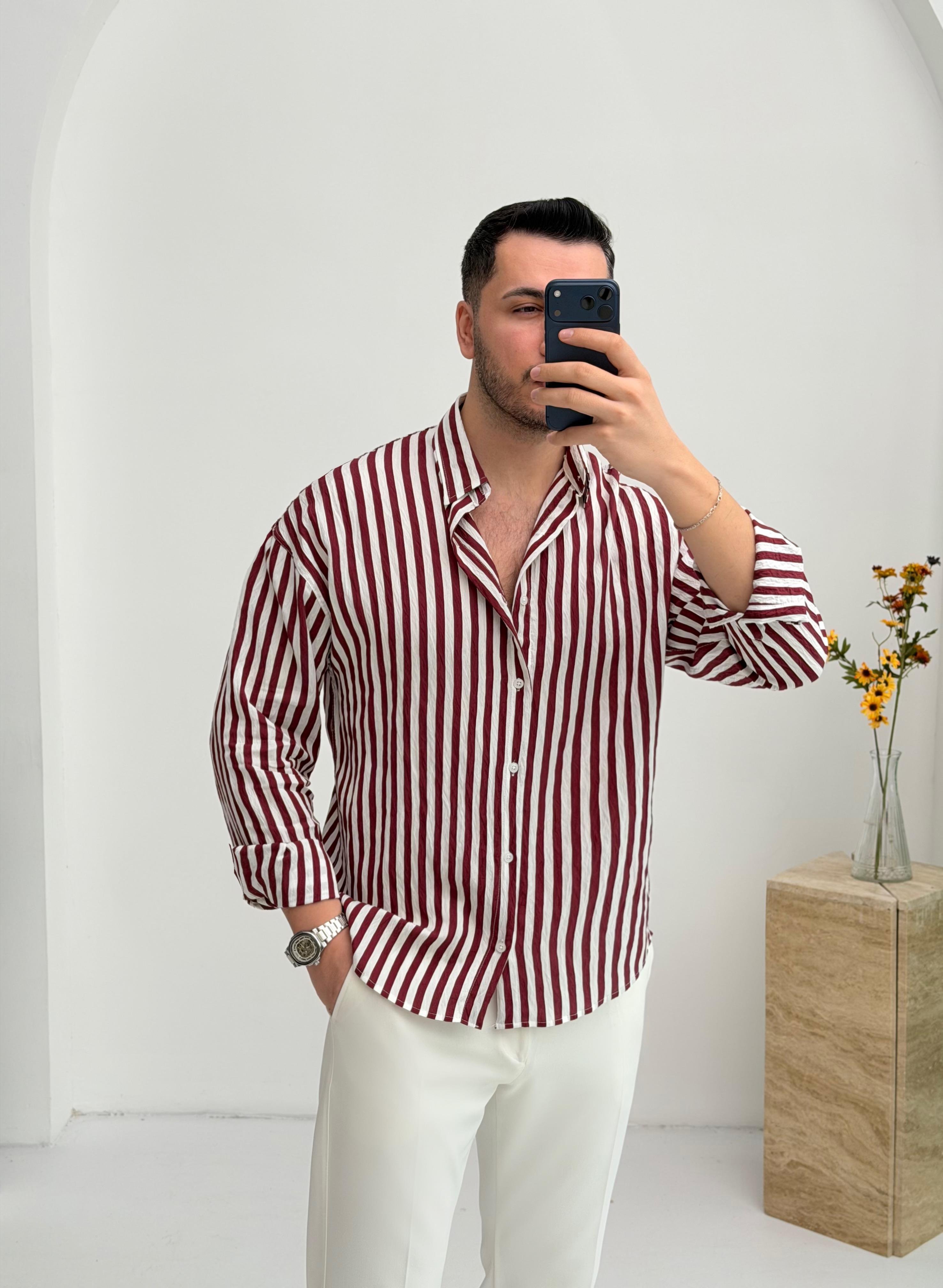 Growin Bordo Çizgili Gömlek