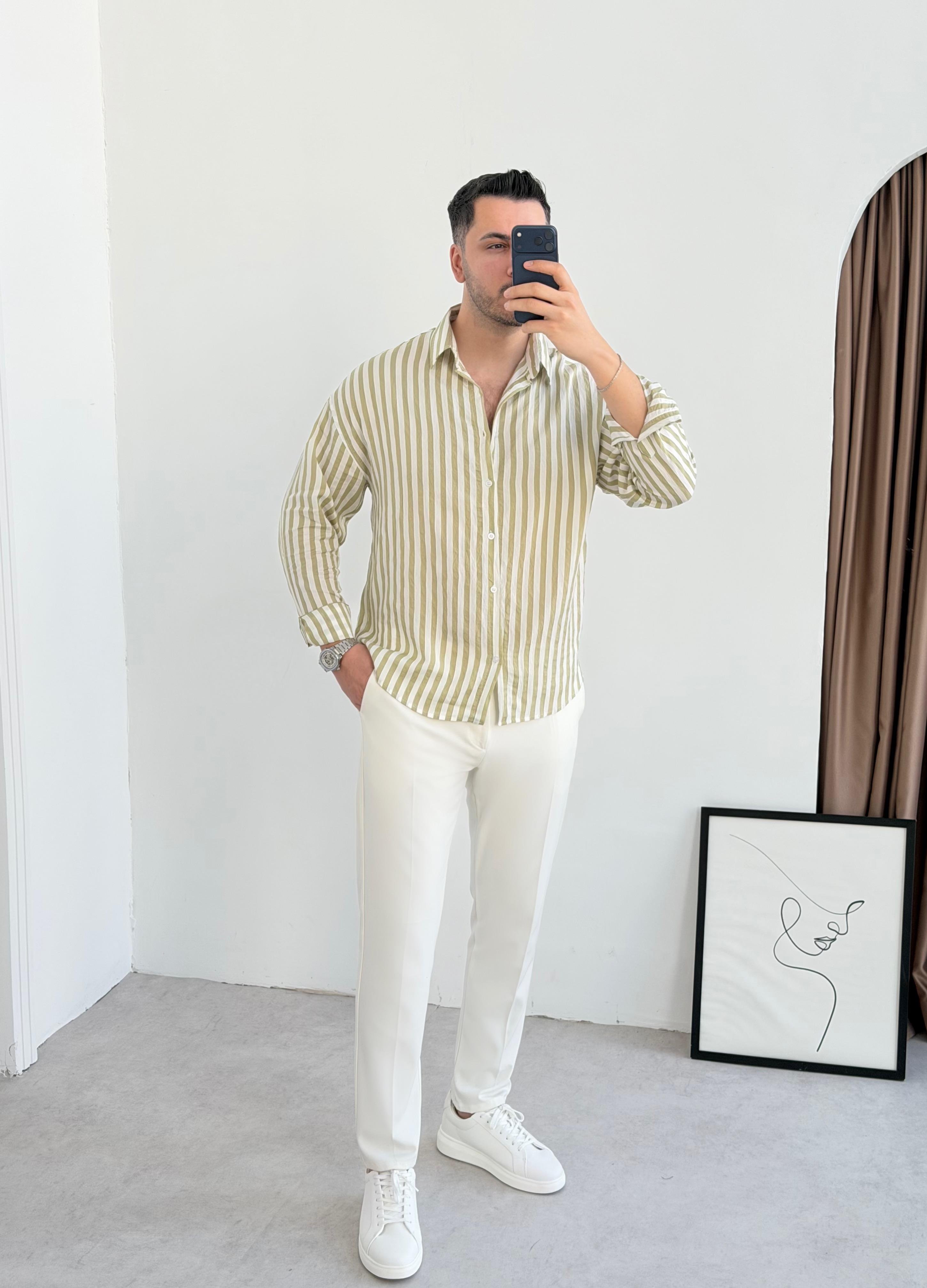Growin Çağla Çizgili Oversize Gömlek