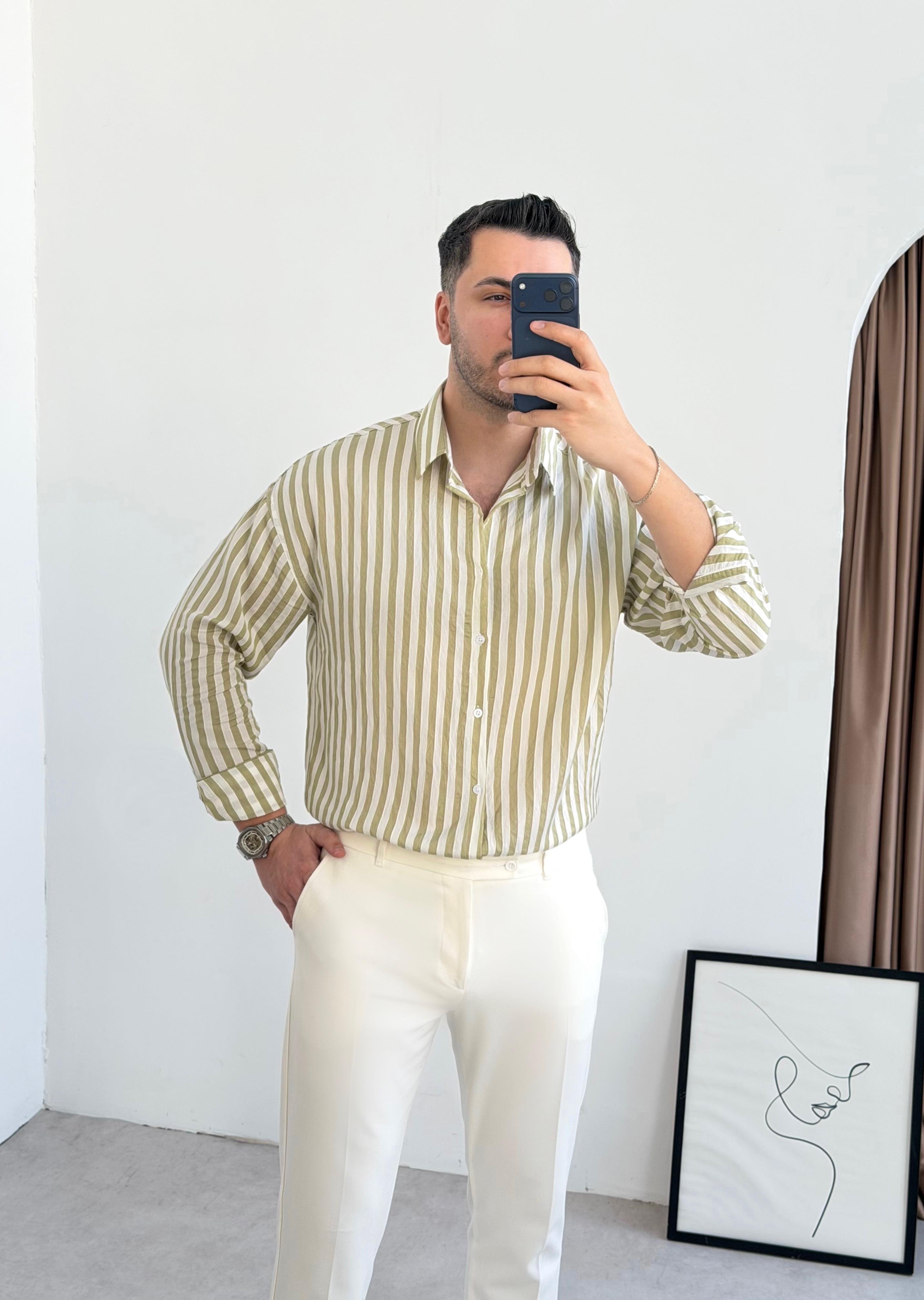 Growin Çağla Çizgili Oversize Gömlek