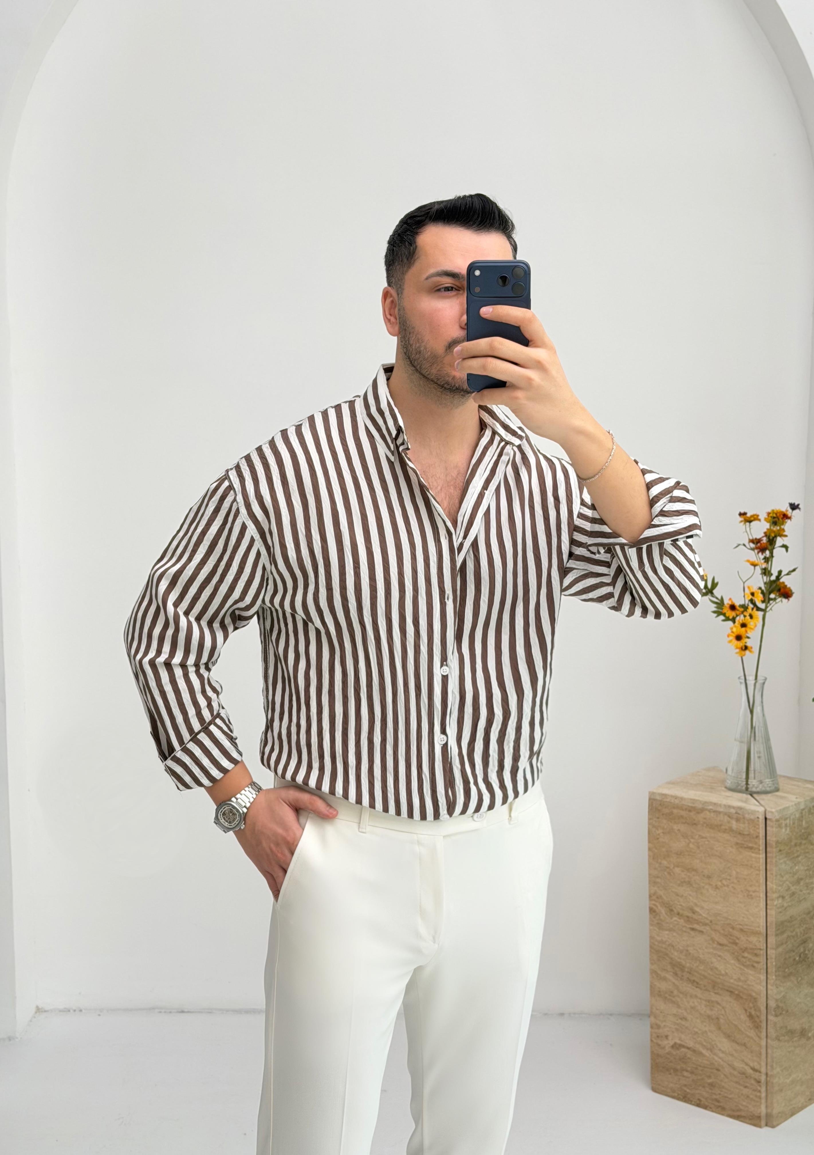 Growin Kahve Çizgili Gömlek