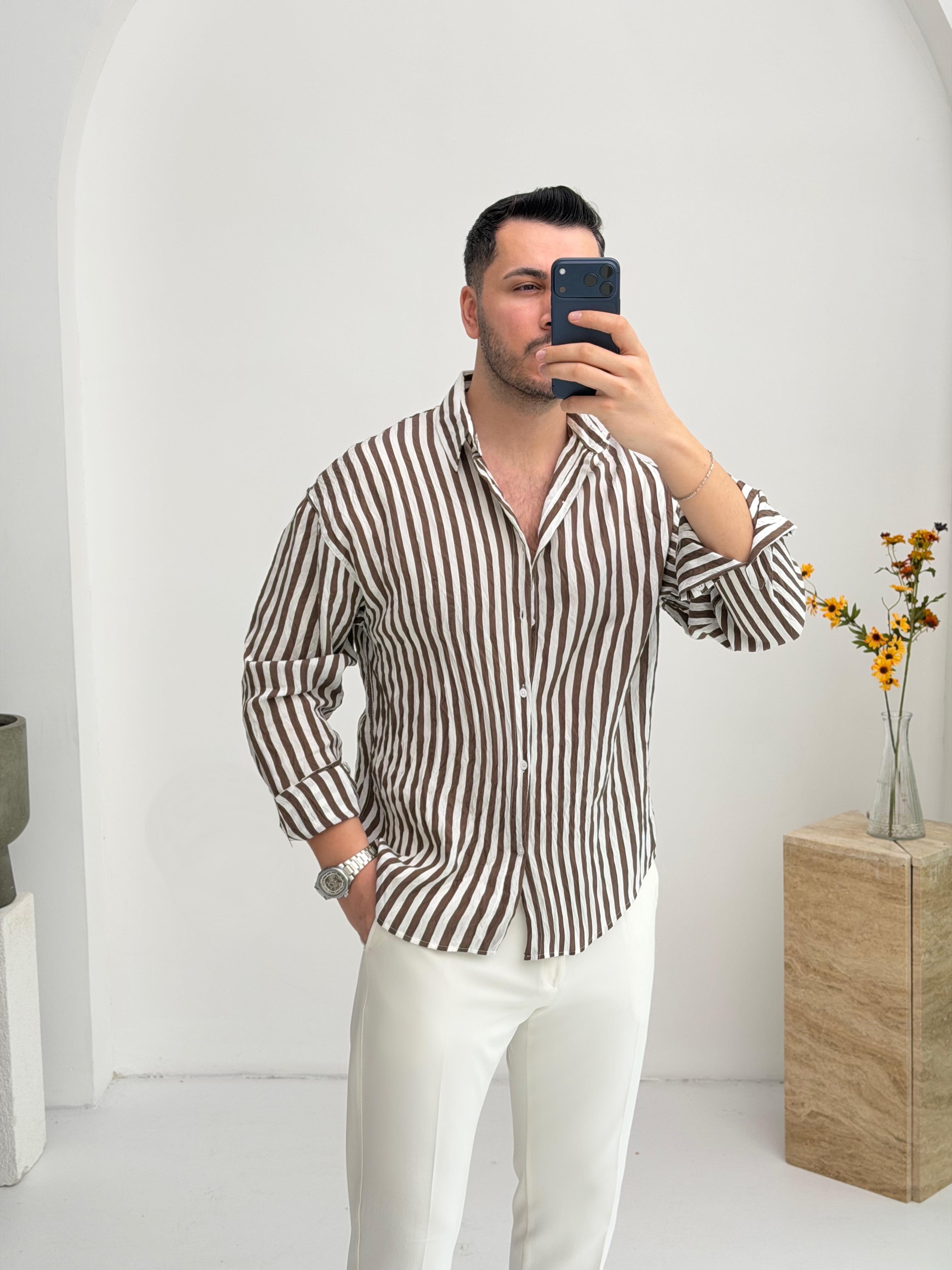 Growin Kahve Çizgili Gömlek
