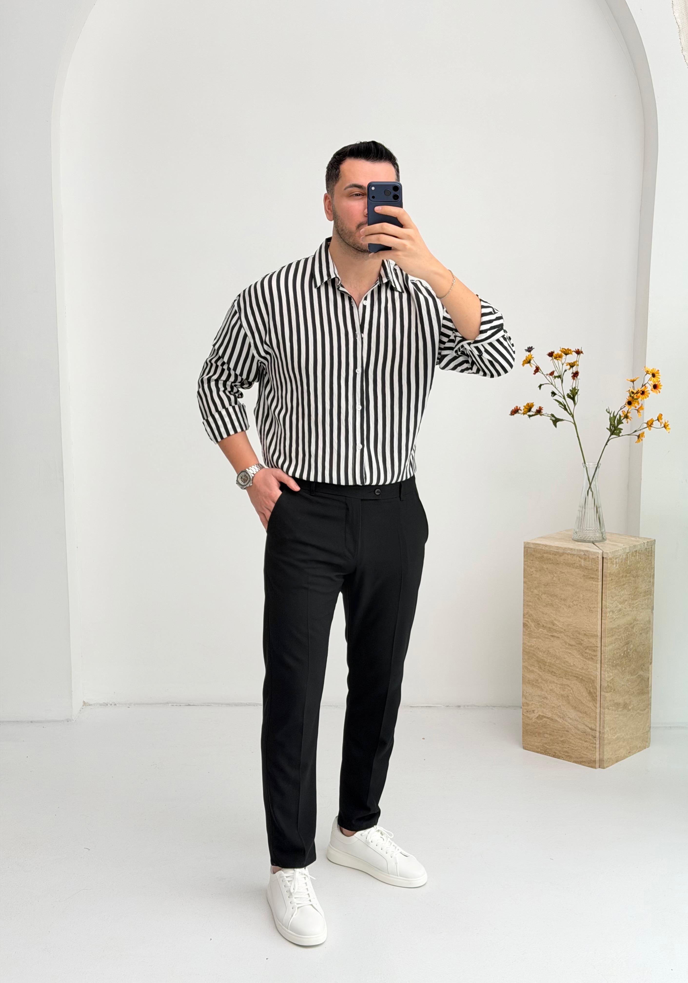 Growin Siyah  Çizgili Gömlek