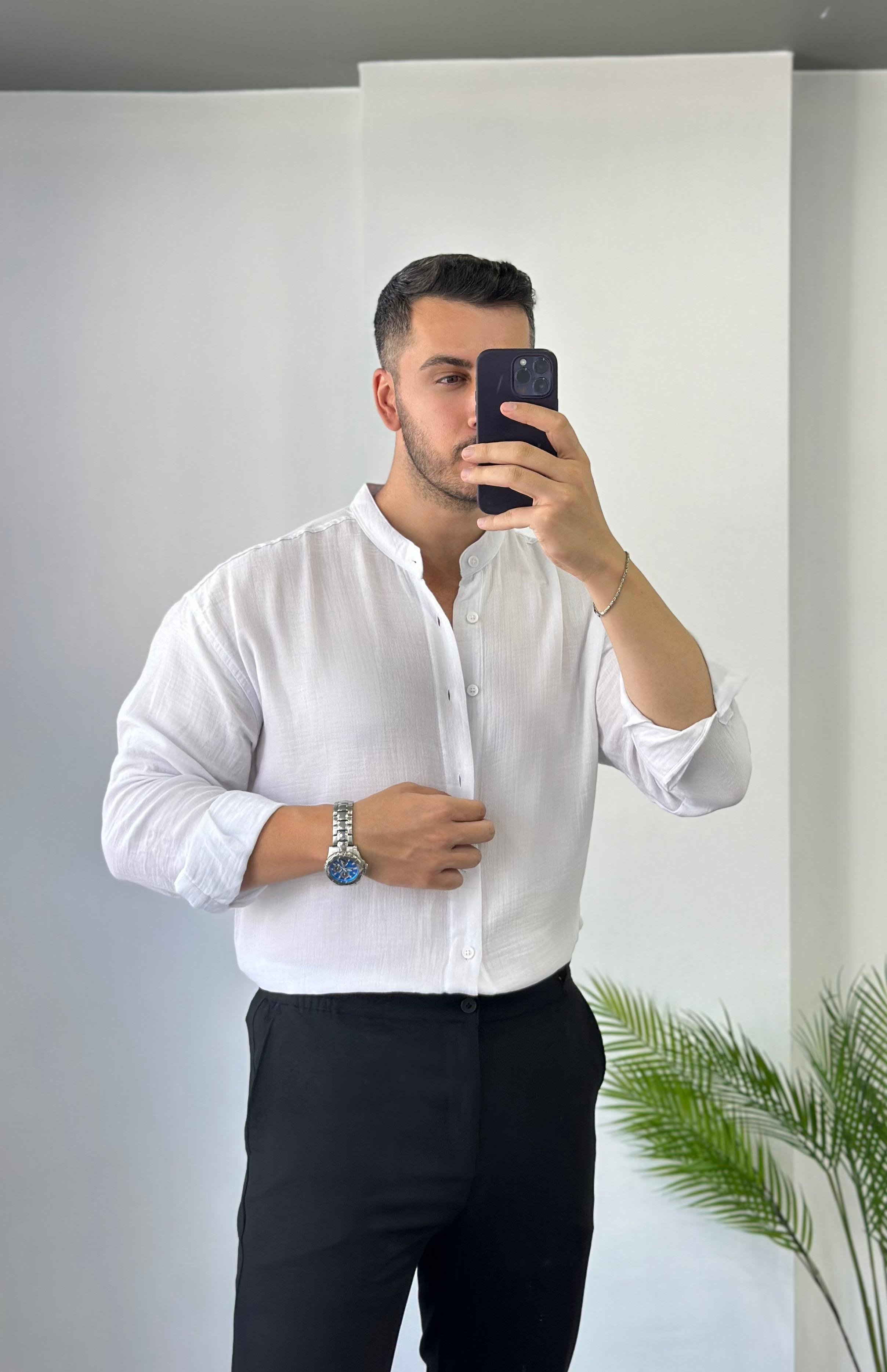 Hakim Yaka Beyaz Oversize Gömlek 