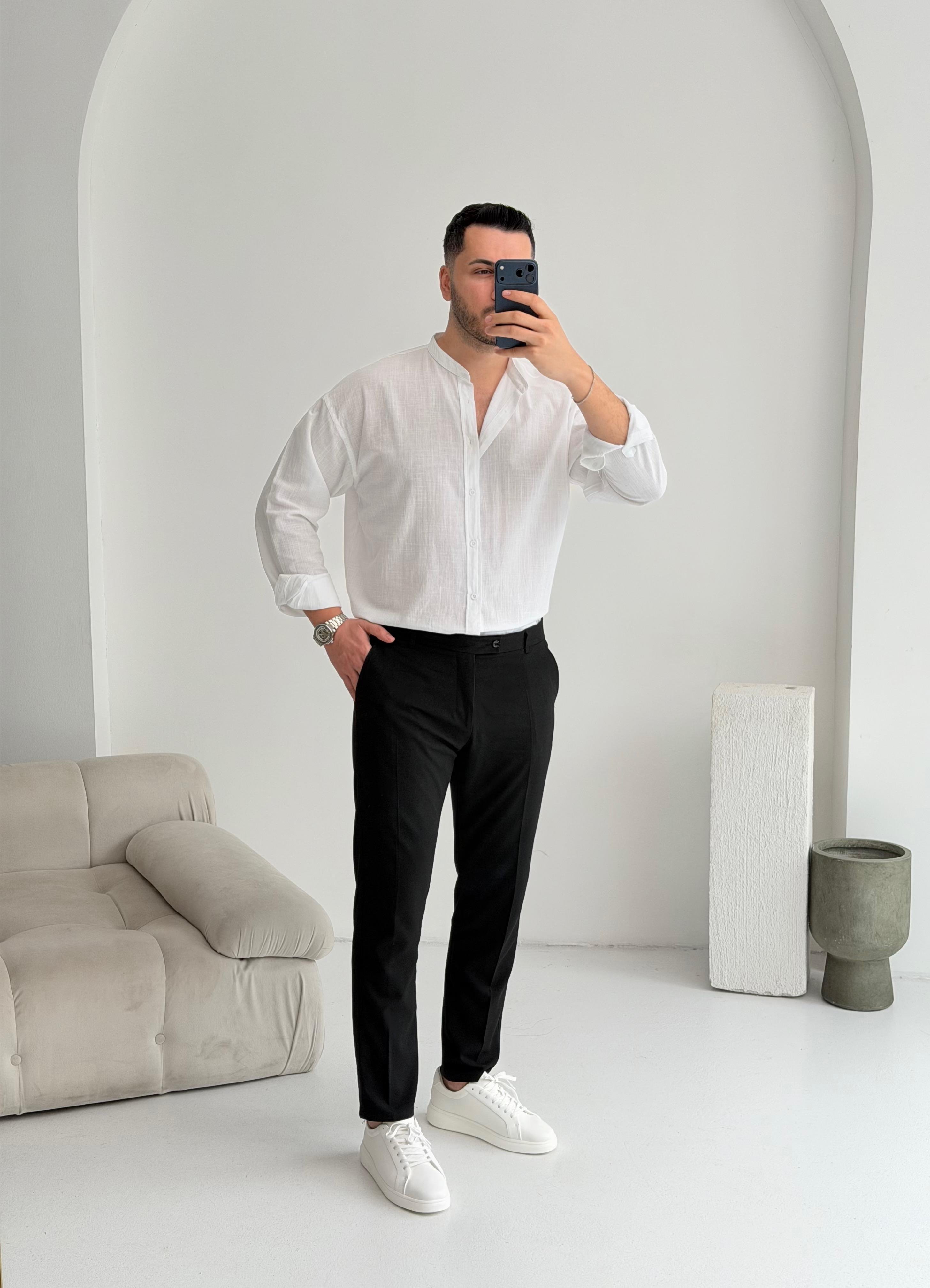 Hakim Yaka Beyaz Oversize Gömlek