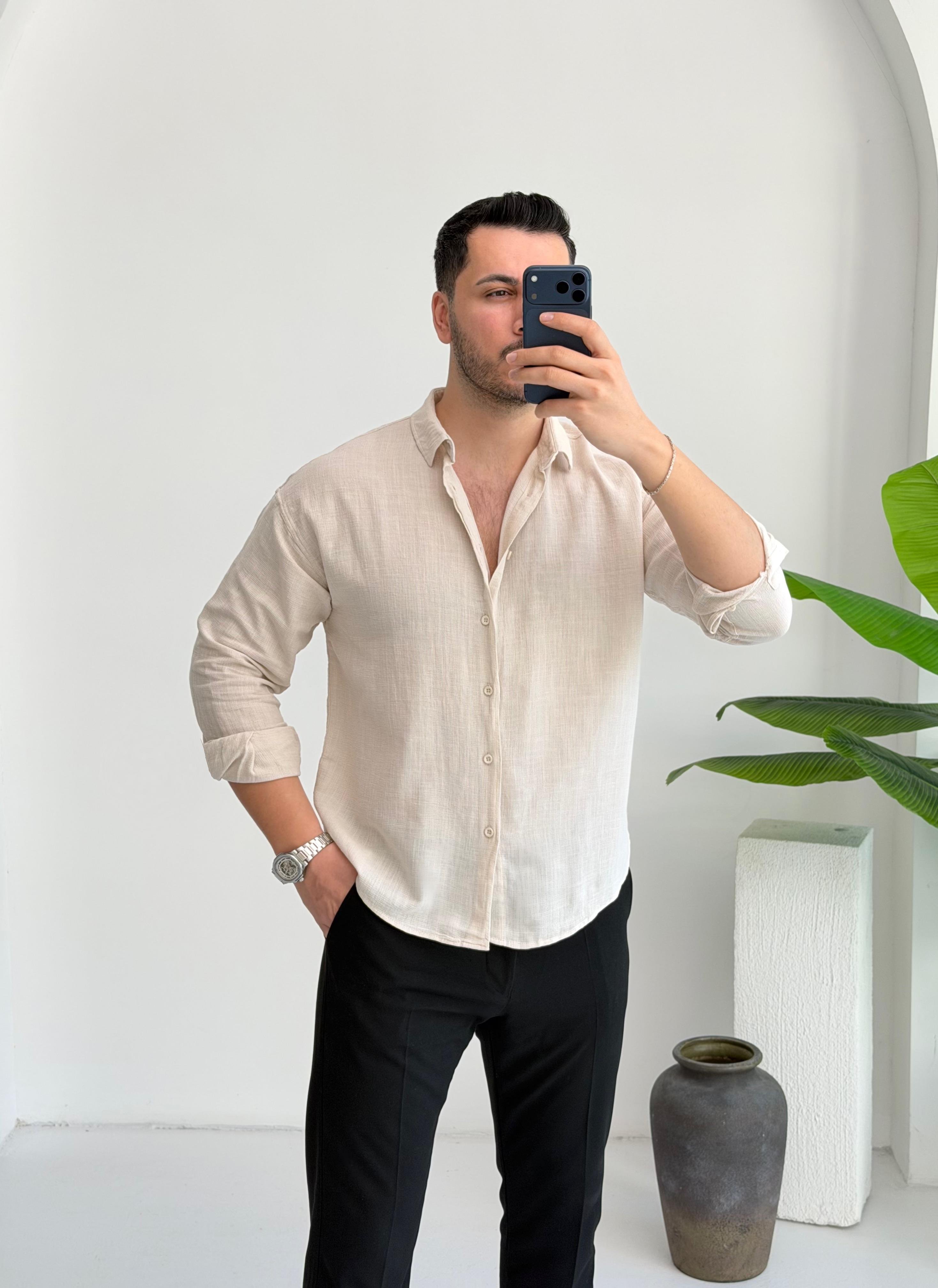 Ham Keten Bej Oversize Gömlek