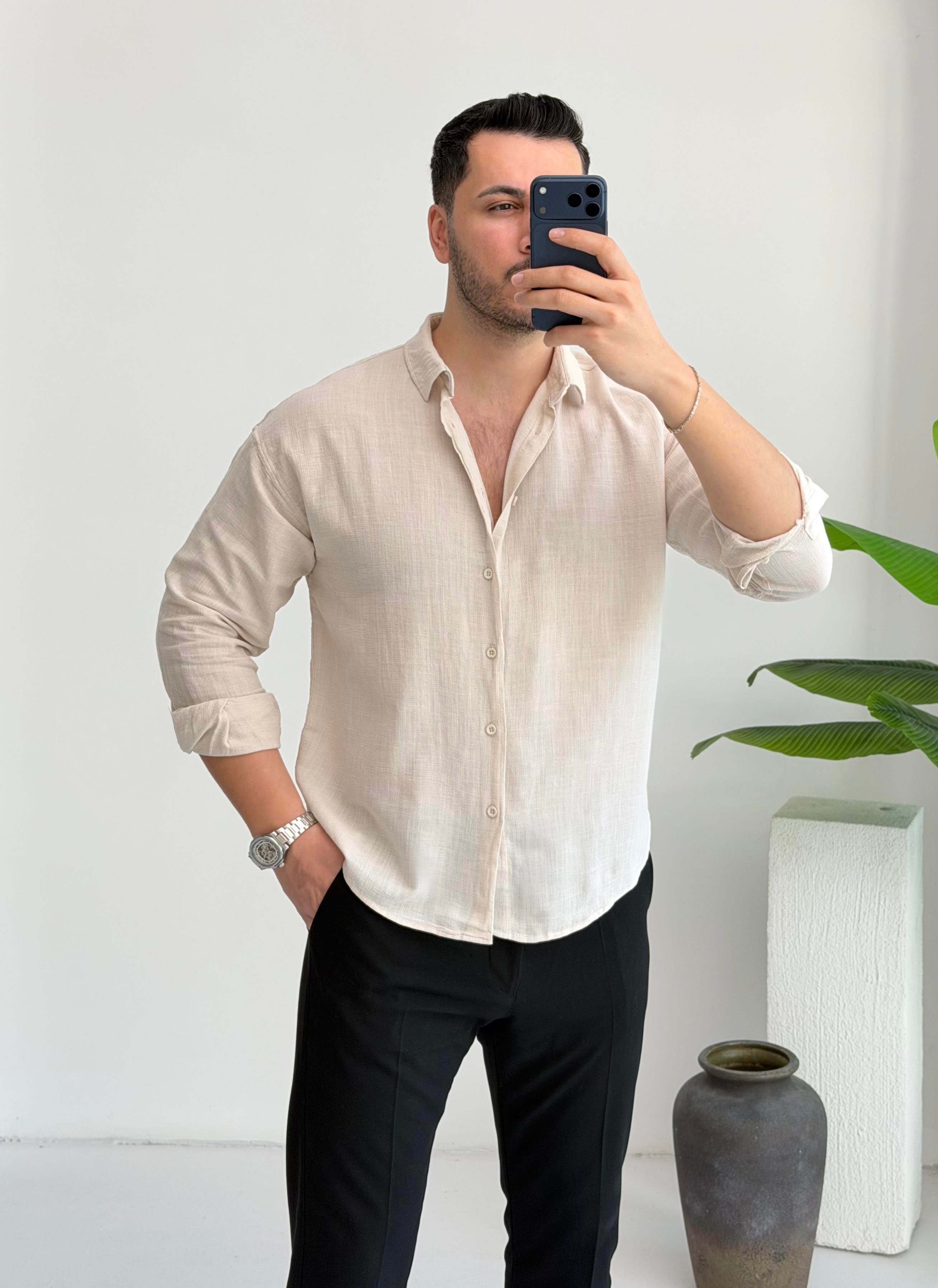 Ham Keten Bej Oversize Gömlek