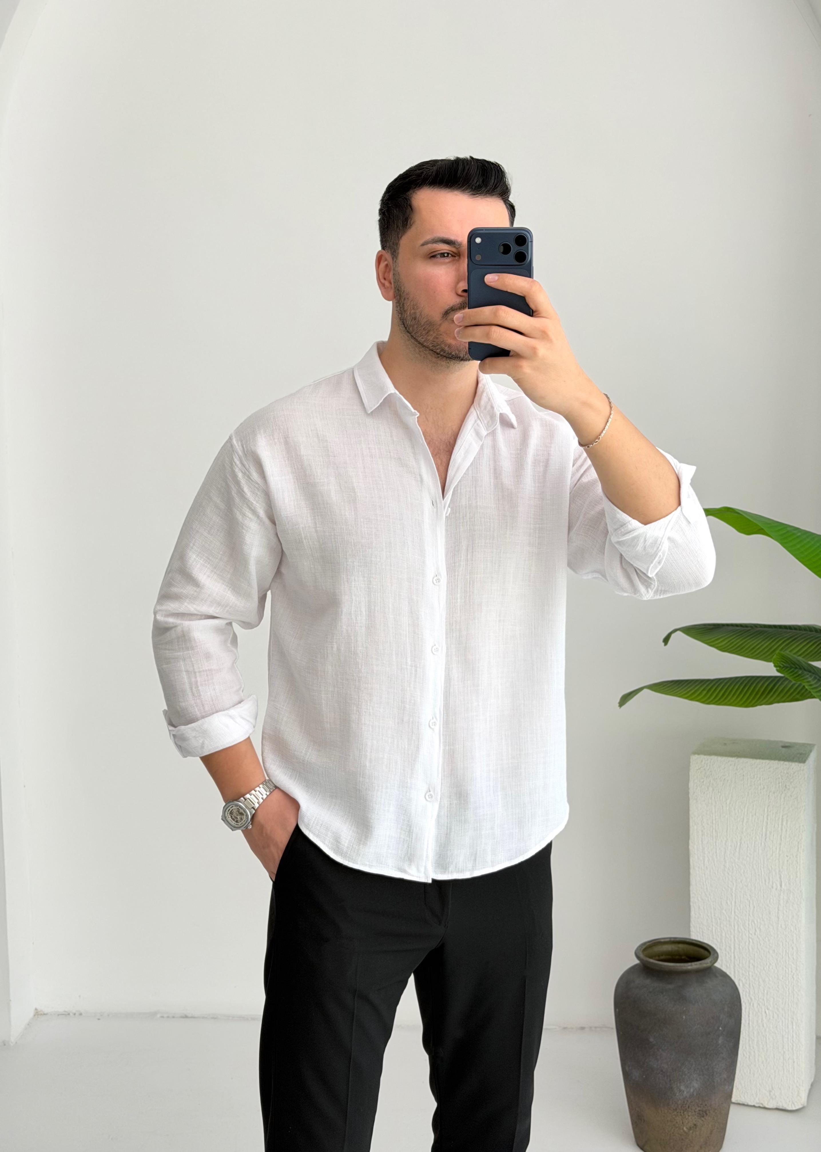 Ham Keten Beyaz Oversize Gömlek