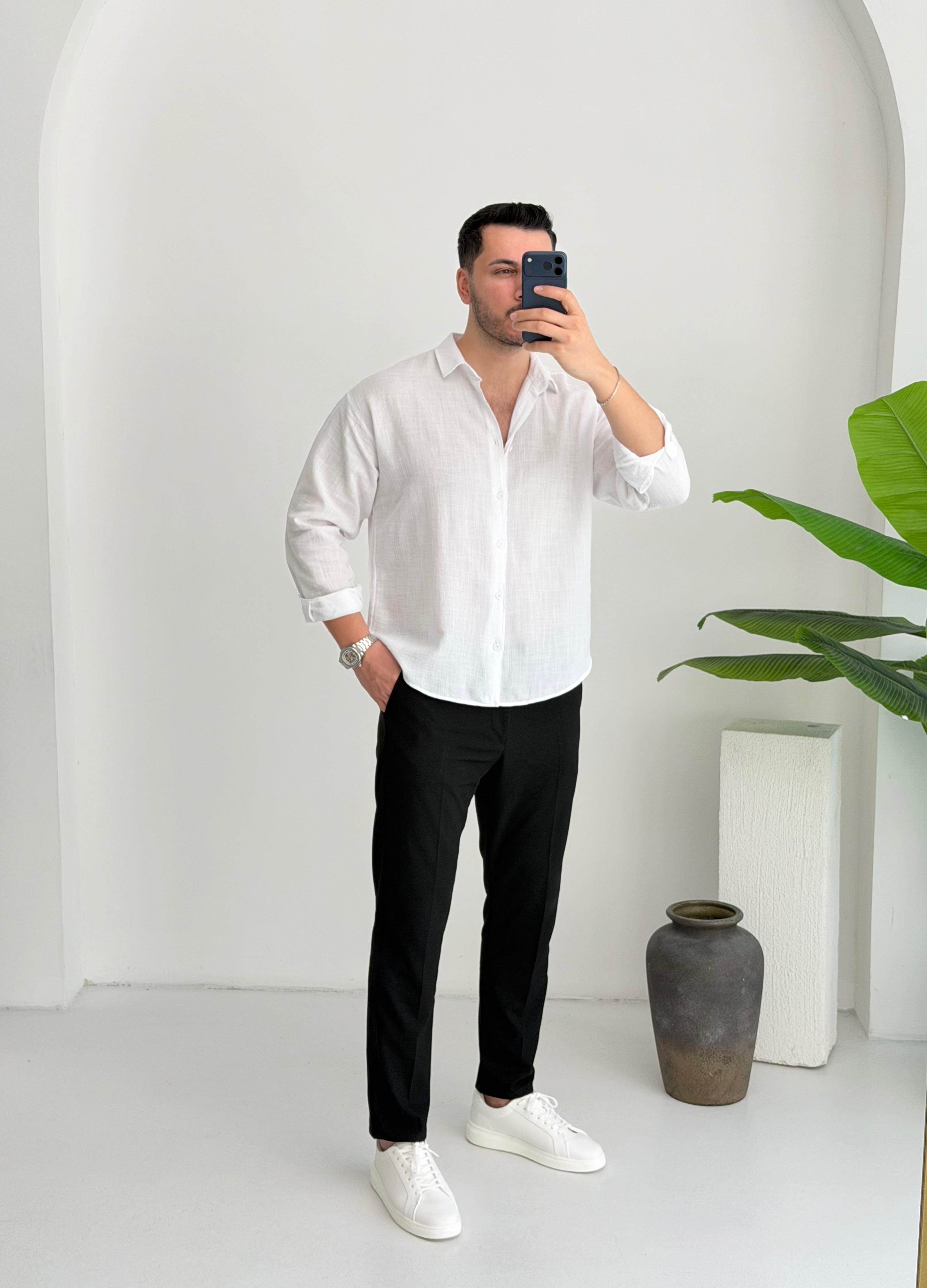 Ham Keten Beyaz Oversize Gömlek