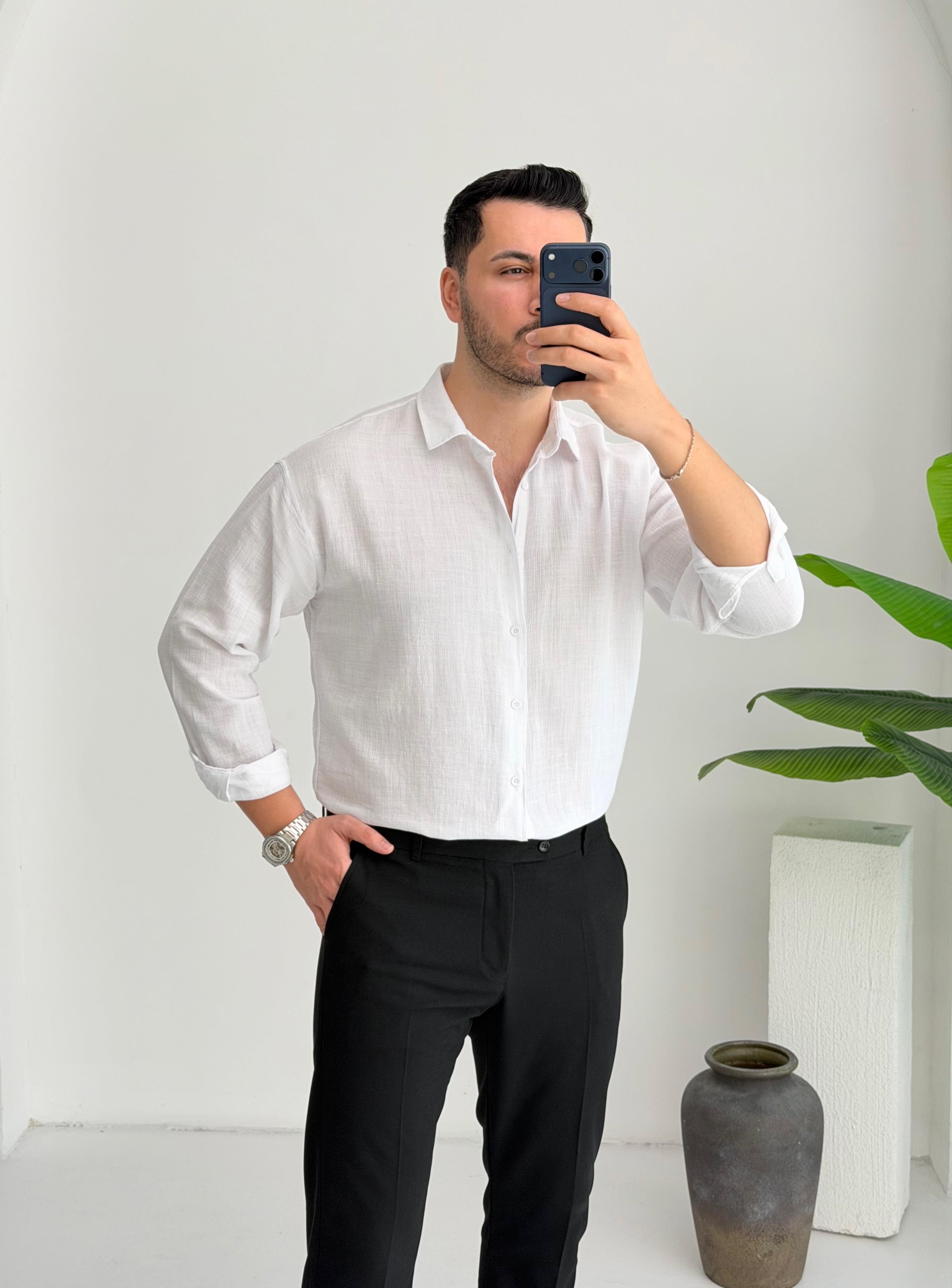 Ham Keten Beyaz Oversize Gömlek