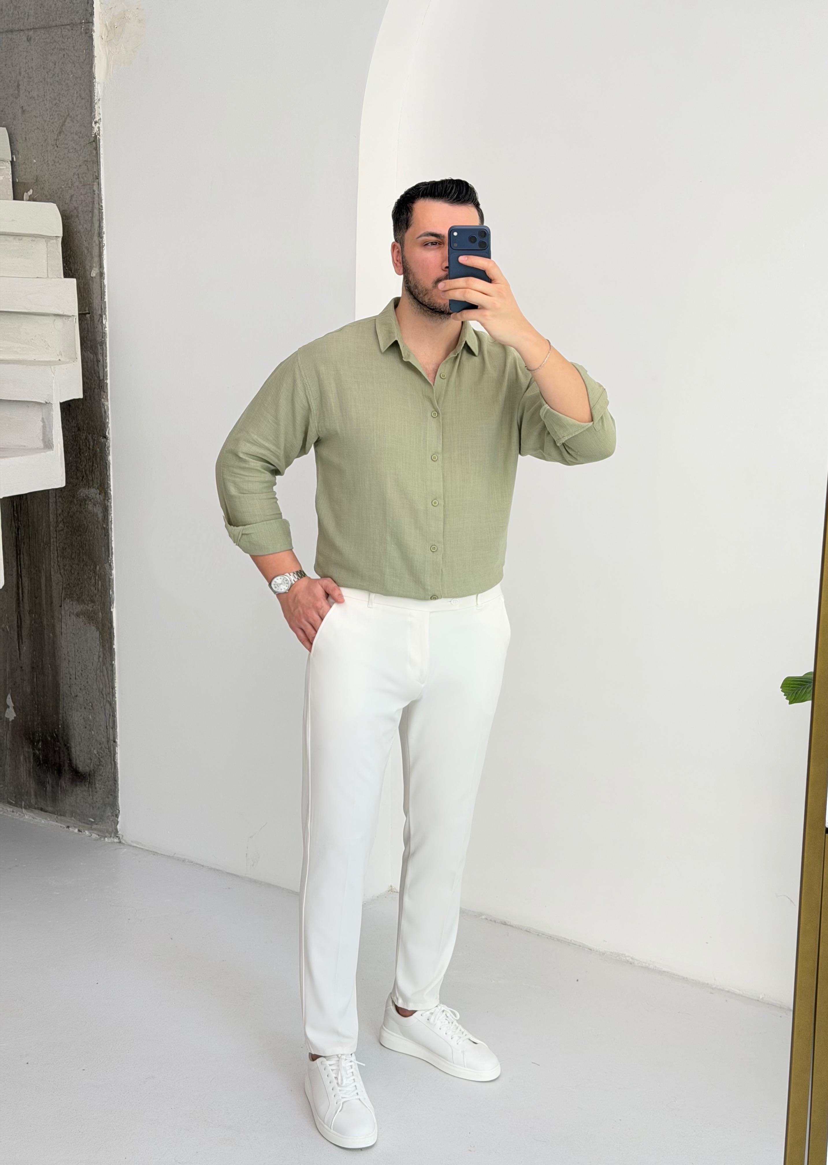 Ham Keten Çağla Oversize Gömlek