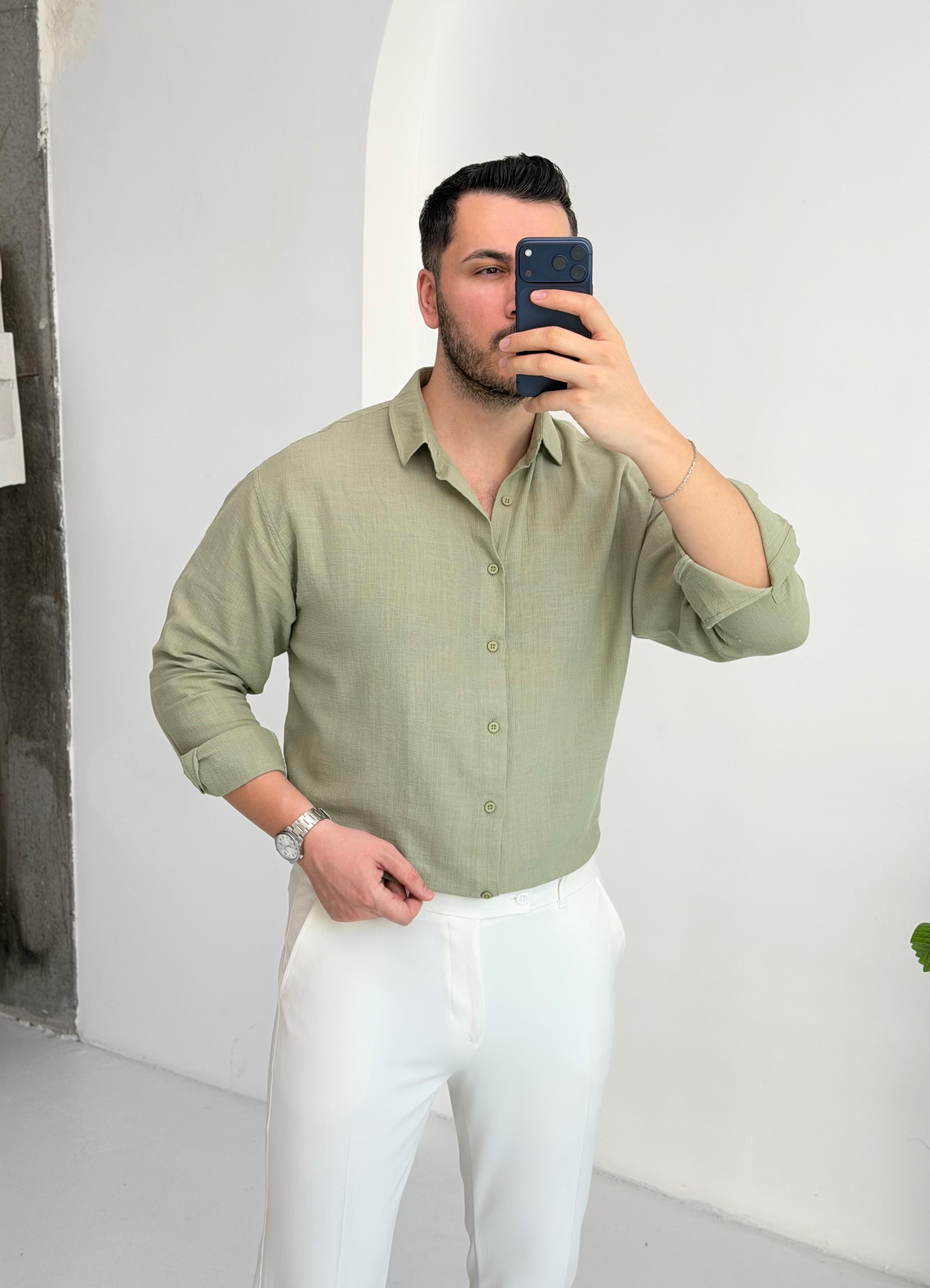 Ham Keten Çağla Oversize Gömlek