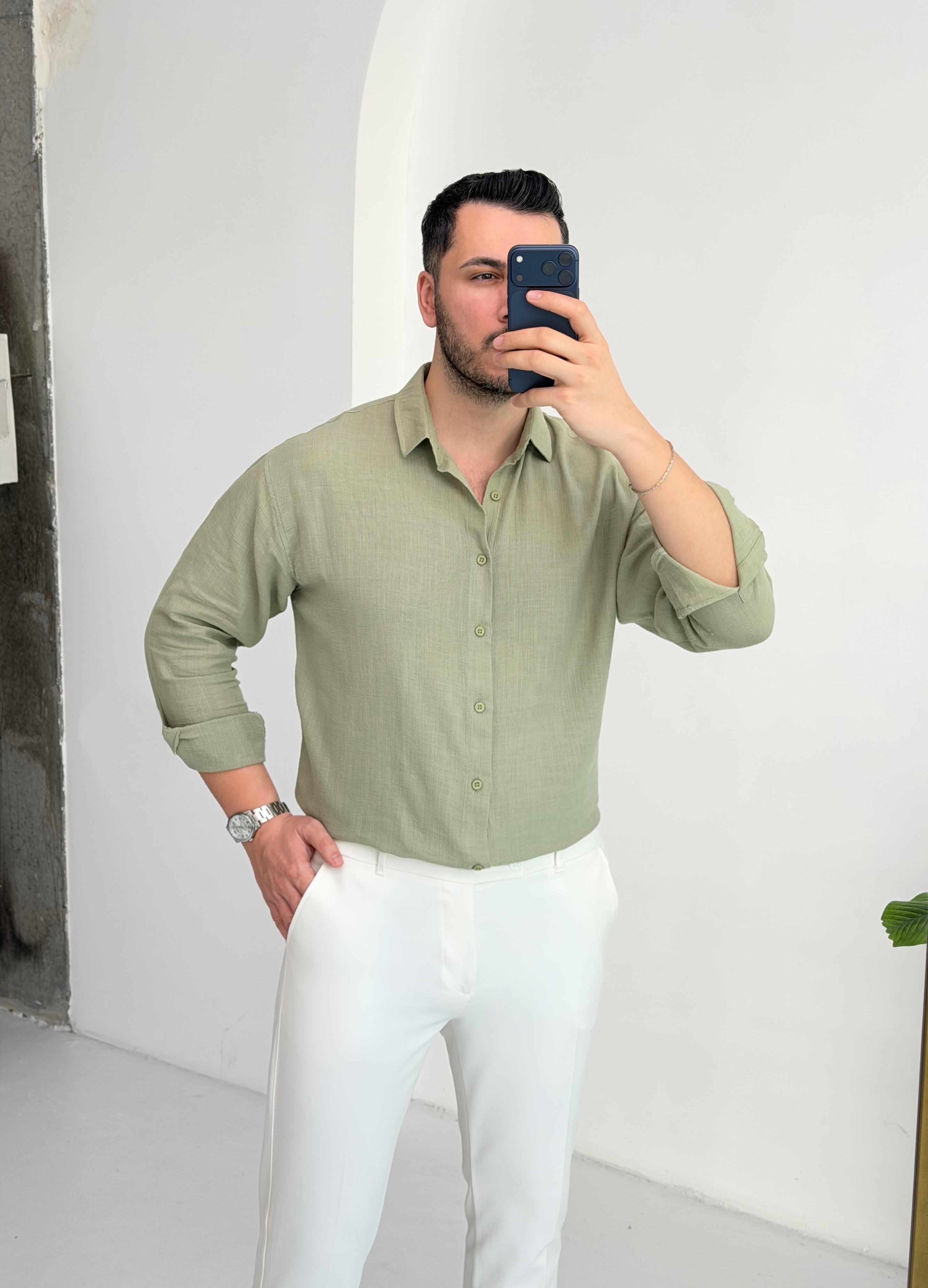Ham Keten Çağla Oversize Gömlek