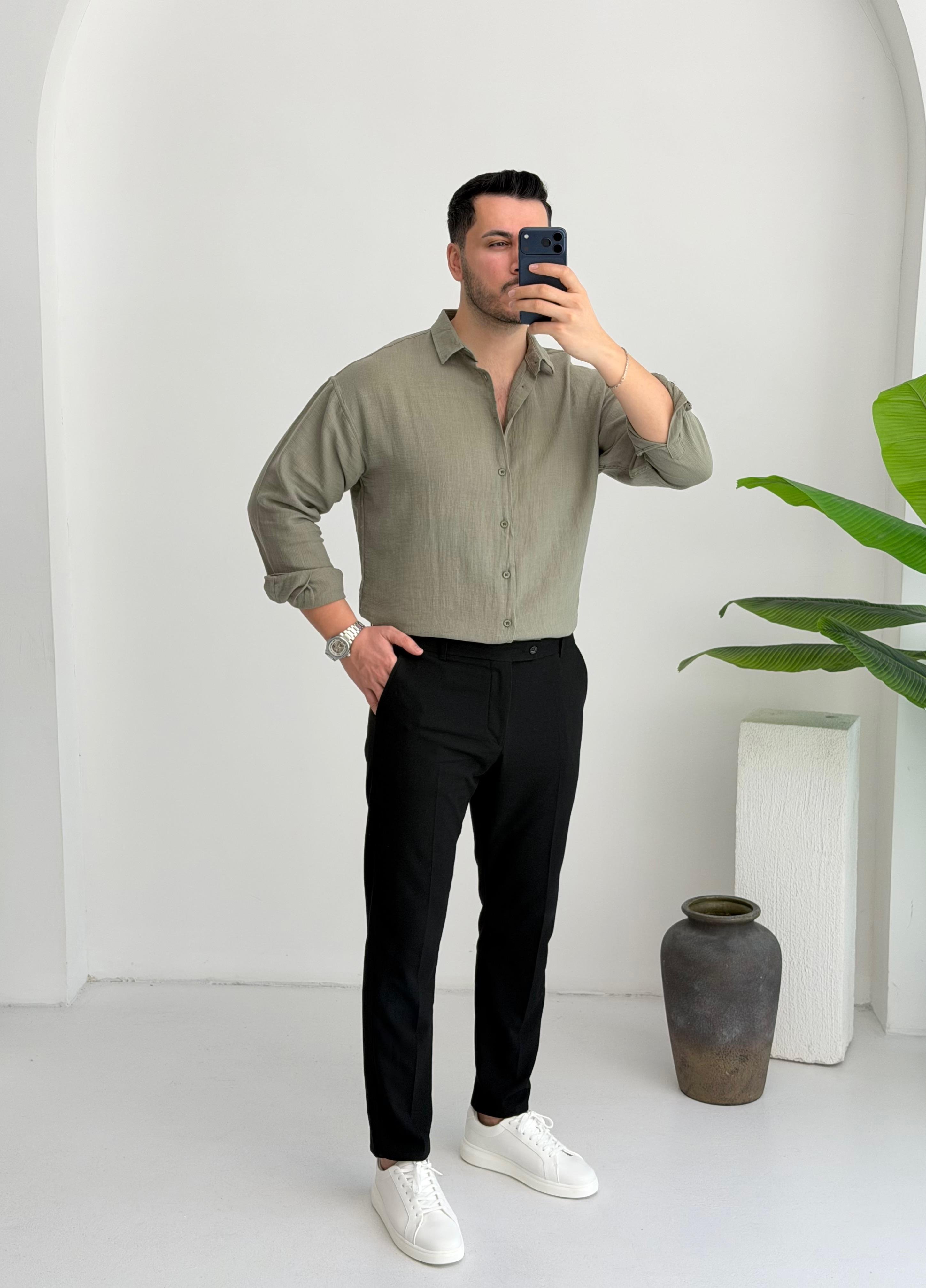 Ham Keten Haki Oversize Gömlek