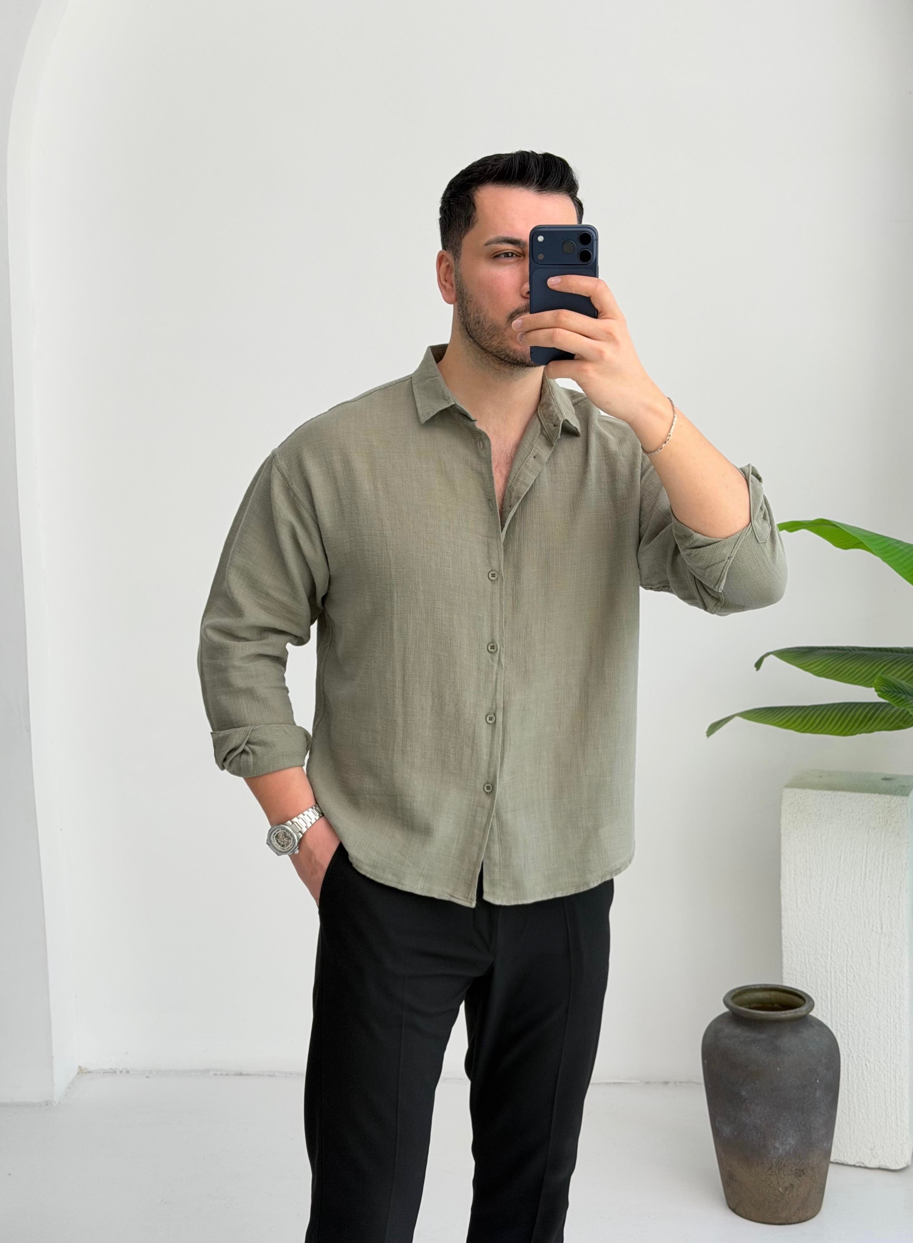 Ham Keten Haki Oversize Gömlek