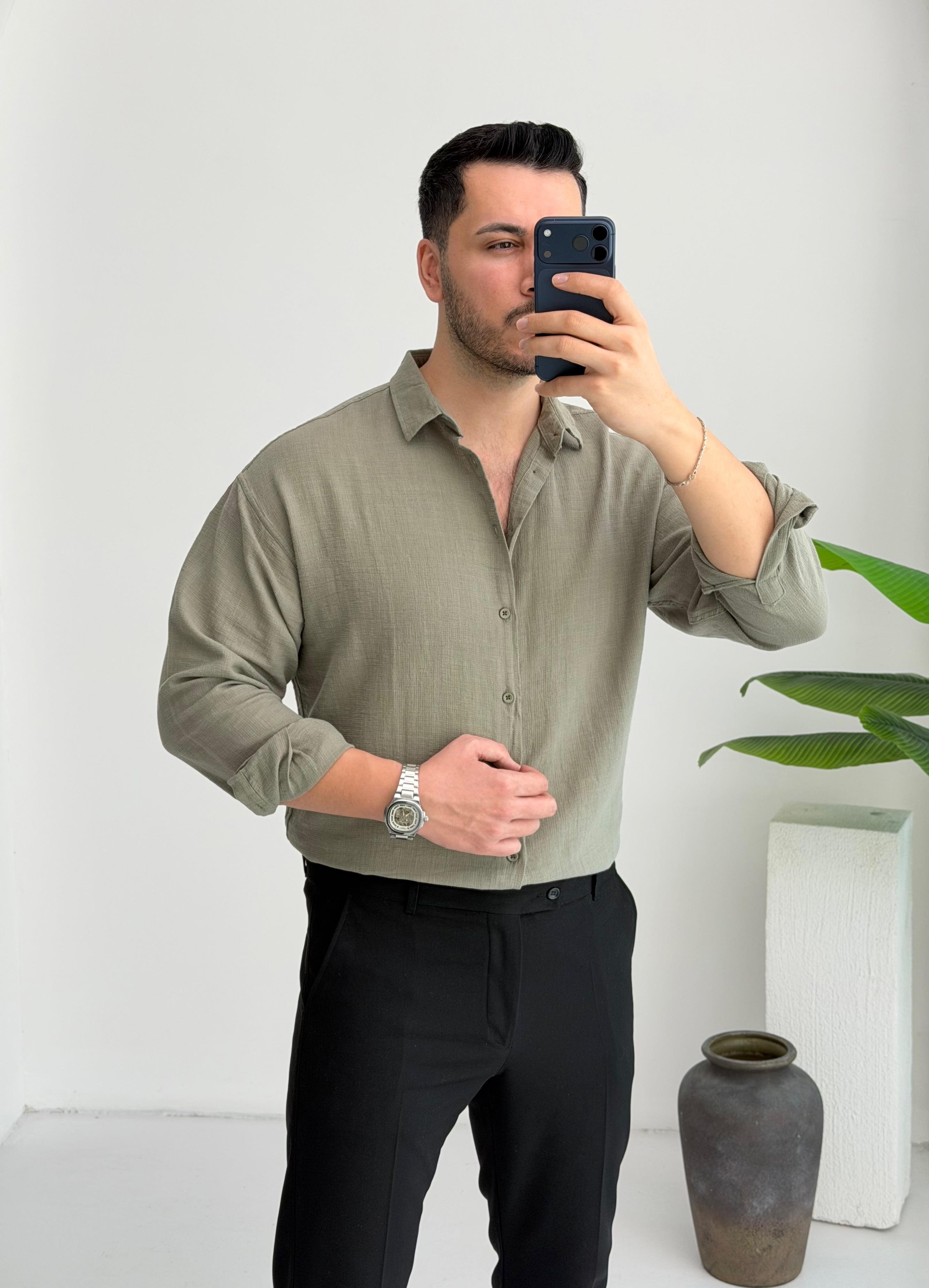 Ham Keten Haki Oversize Gömlek
