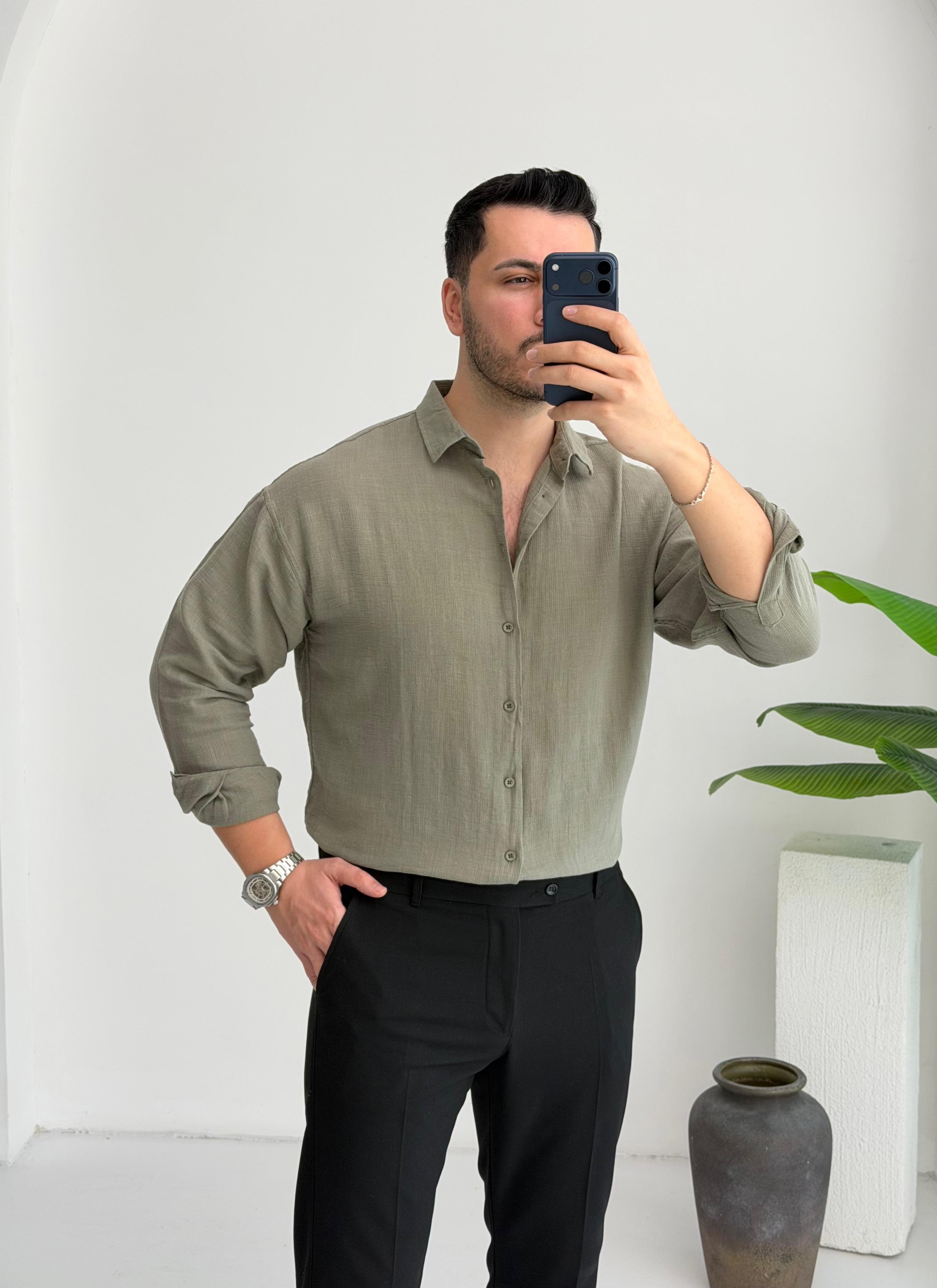 Ham Keten Haki Oversize Gömlek