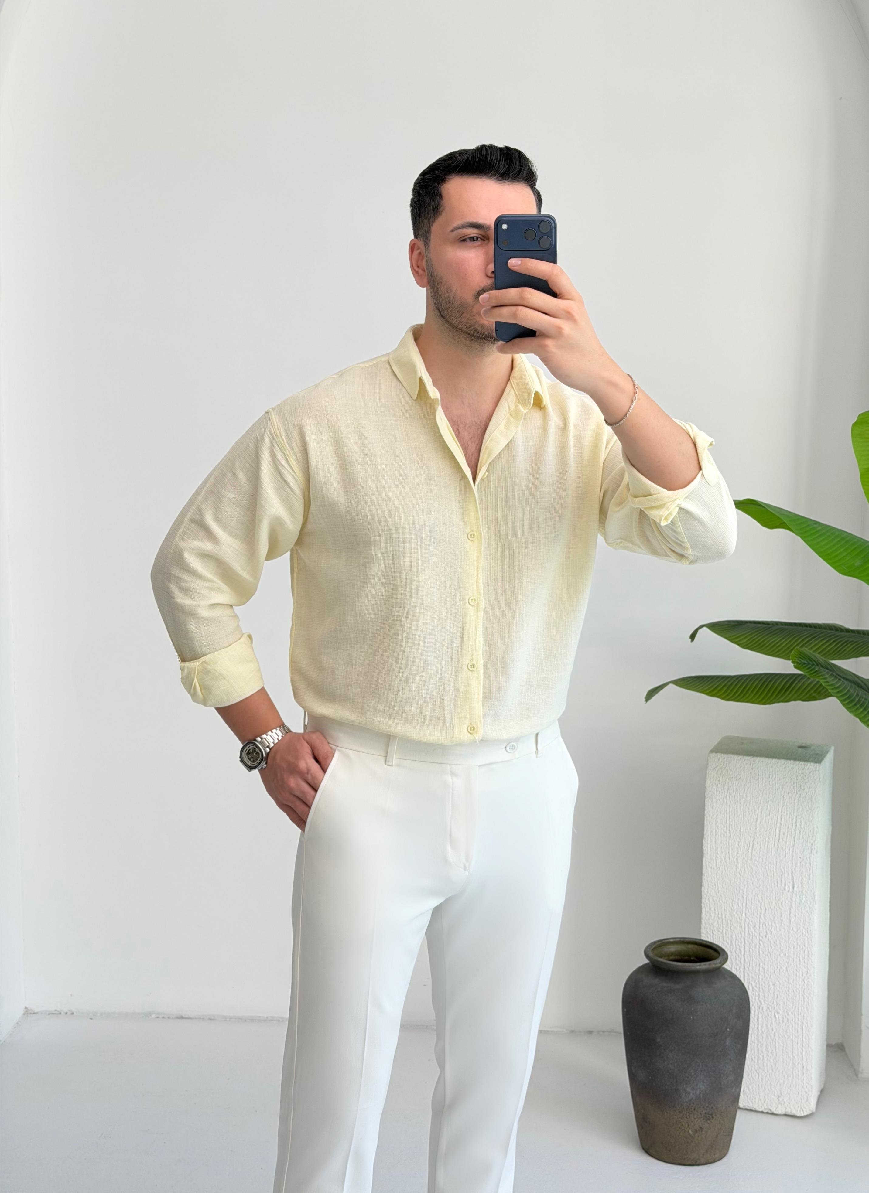 Ham Keten Sarı Oversize Gömlek