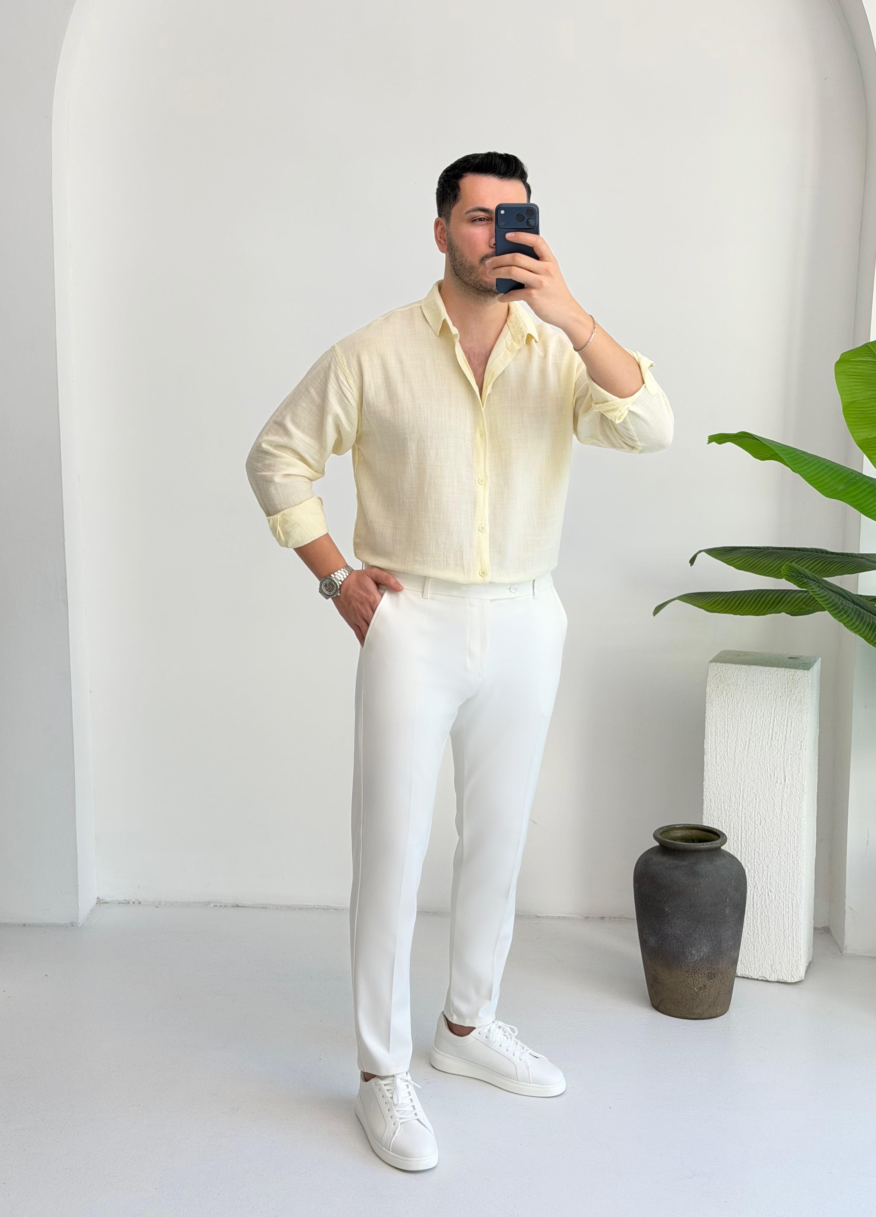 Ham Keten Sarı Oversize Gömlek