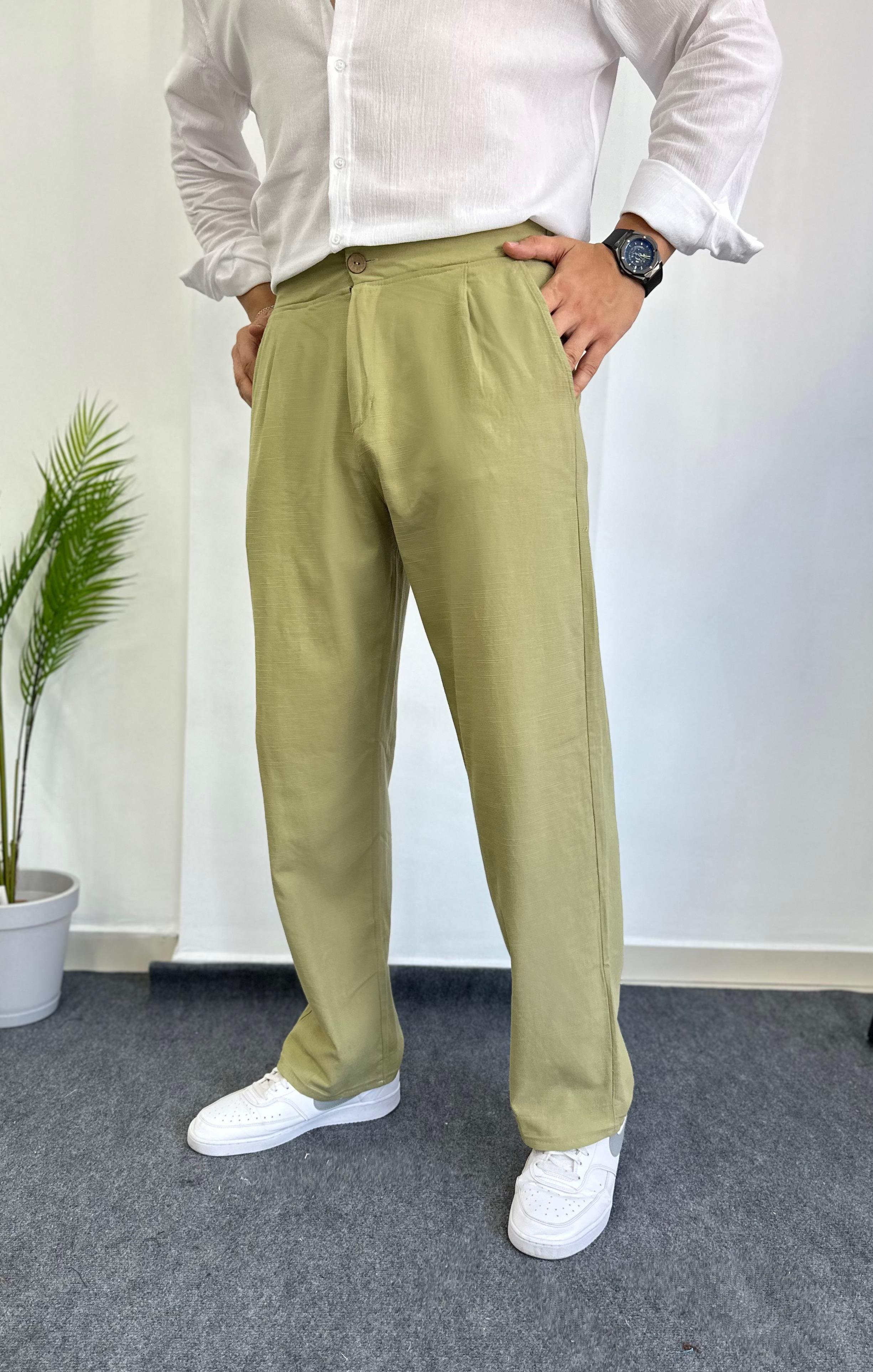 Ham Keten Yeşil Baggy Pantolon 
