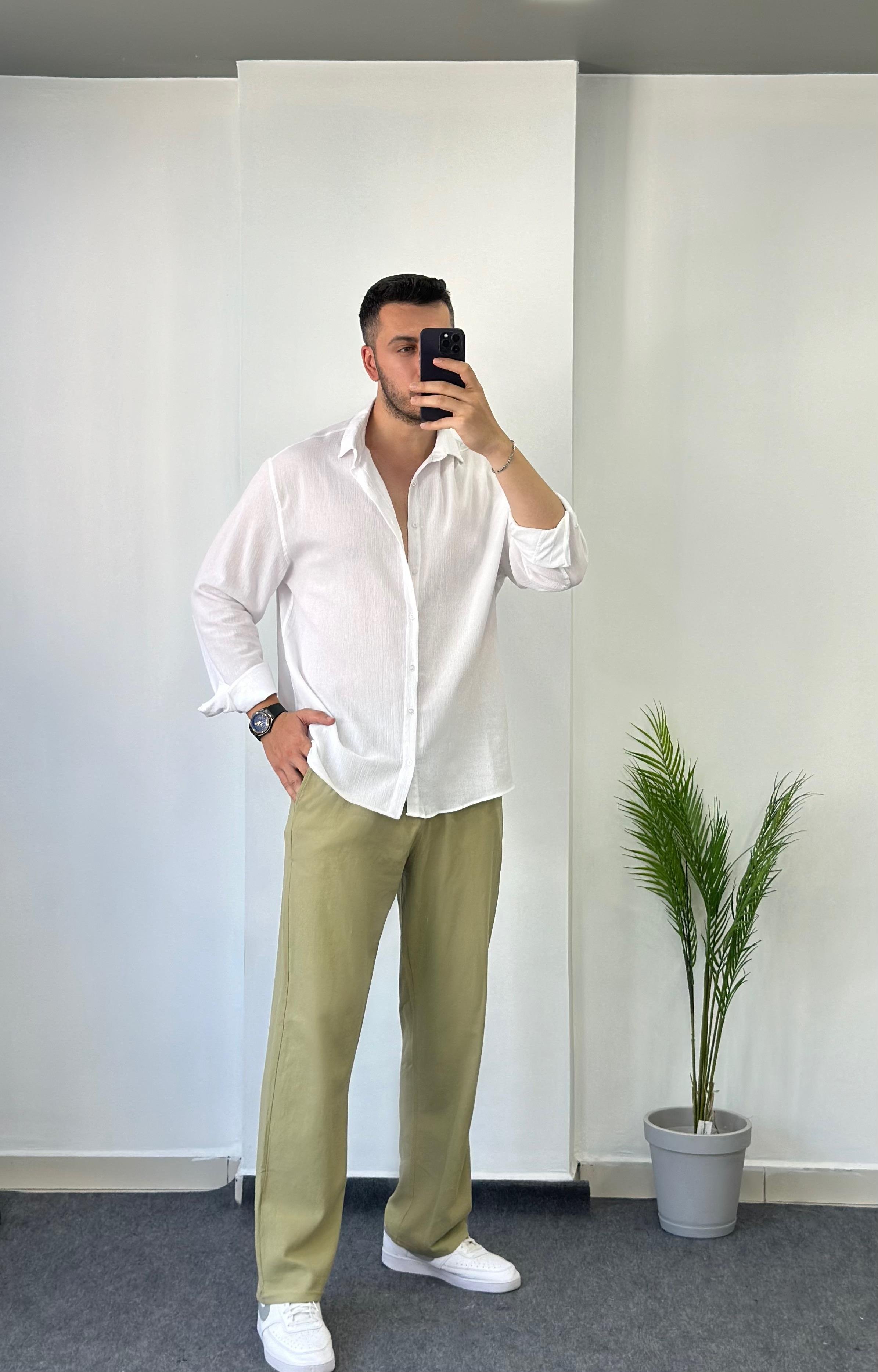 Ham Keten Yeşil Baggy Pantolon 