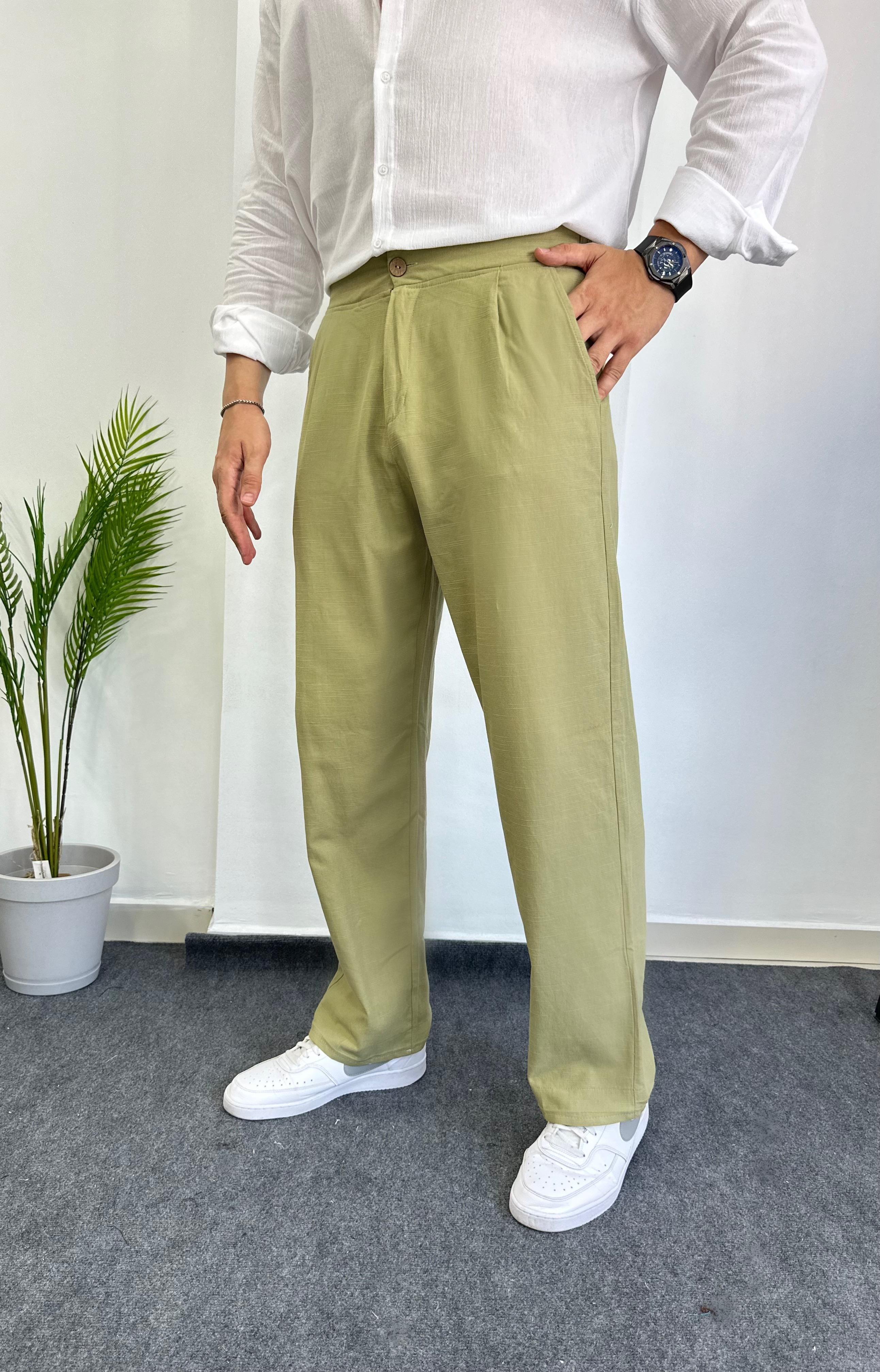 Ham Keten Yeşil Baggy Pantolon 