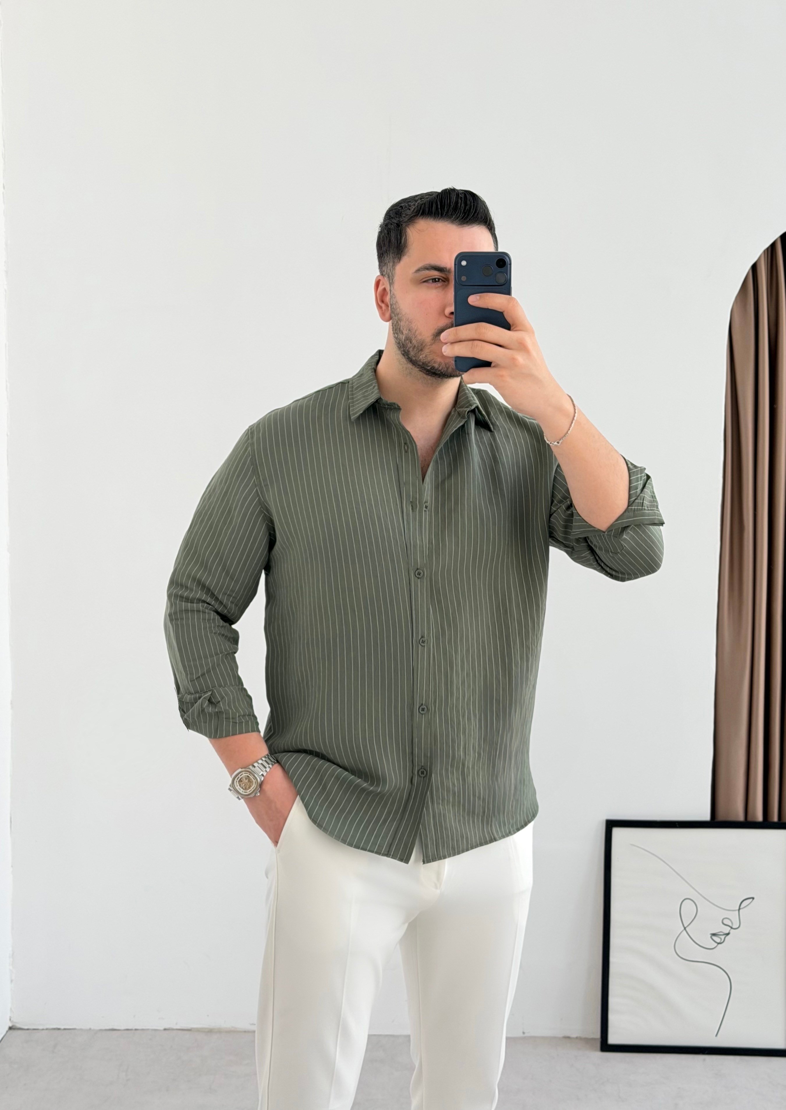 Just Haki Tensel Oversize Gömlek
