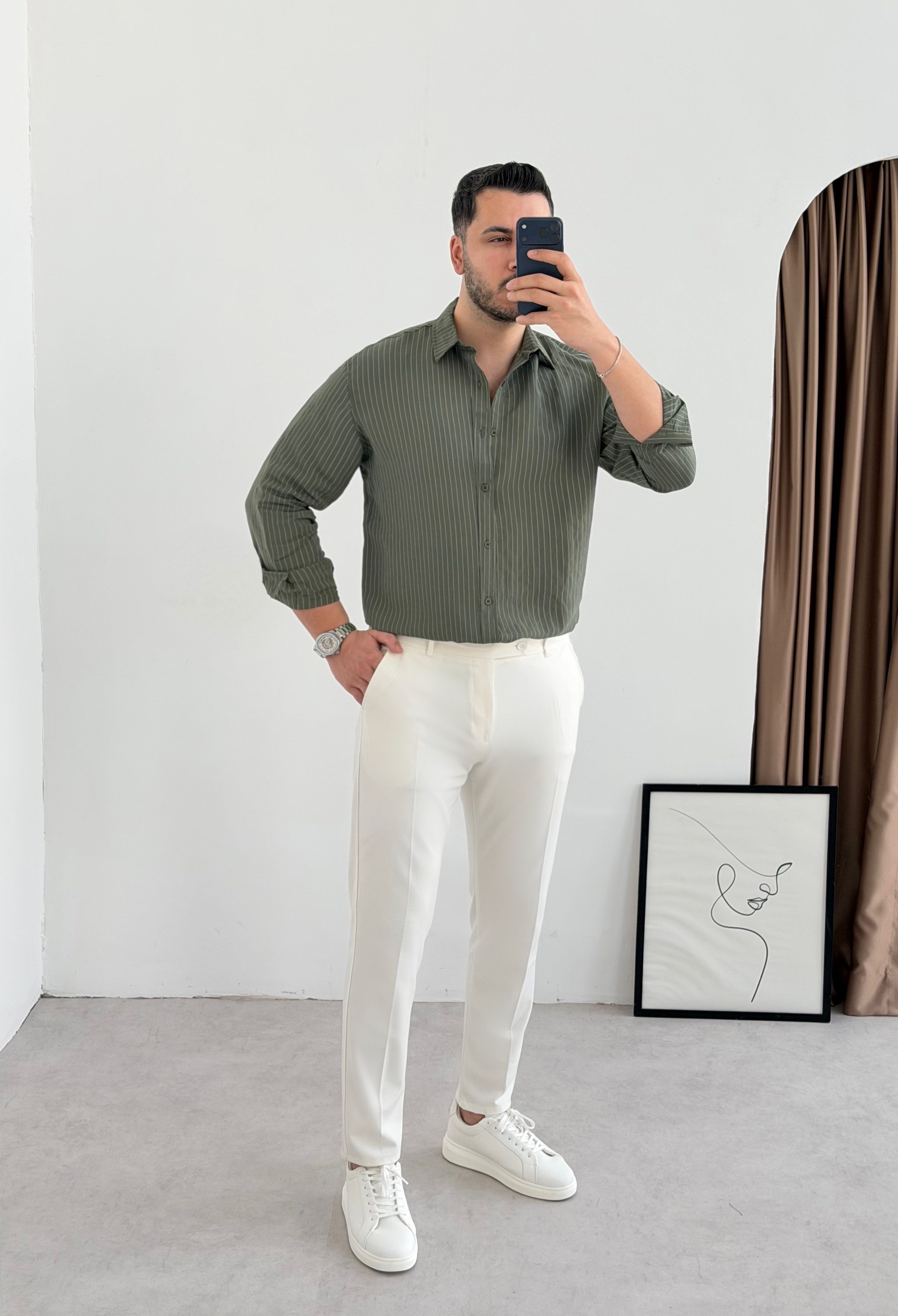 Just Haki Tensel Oversize Gömlek