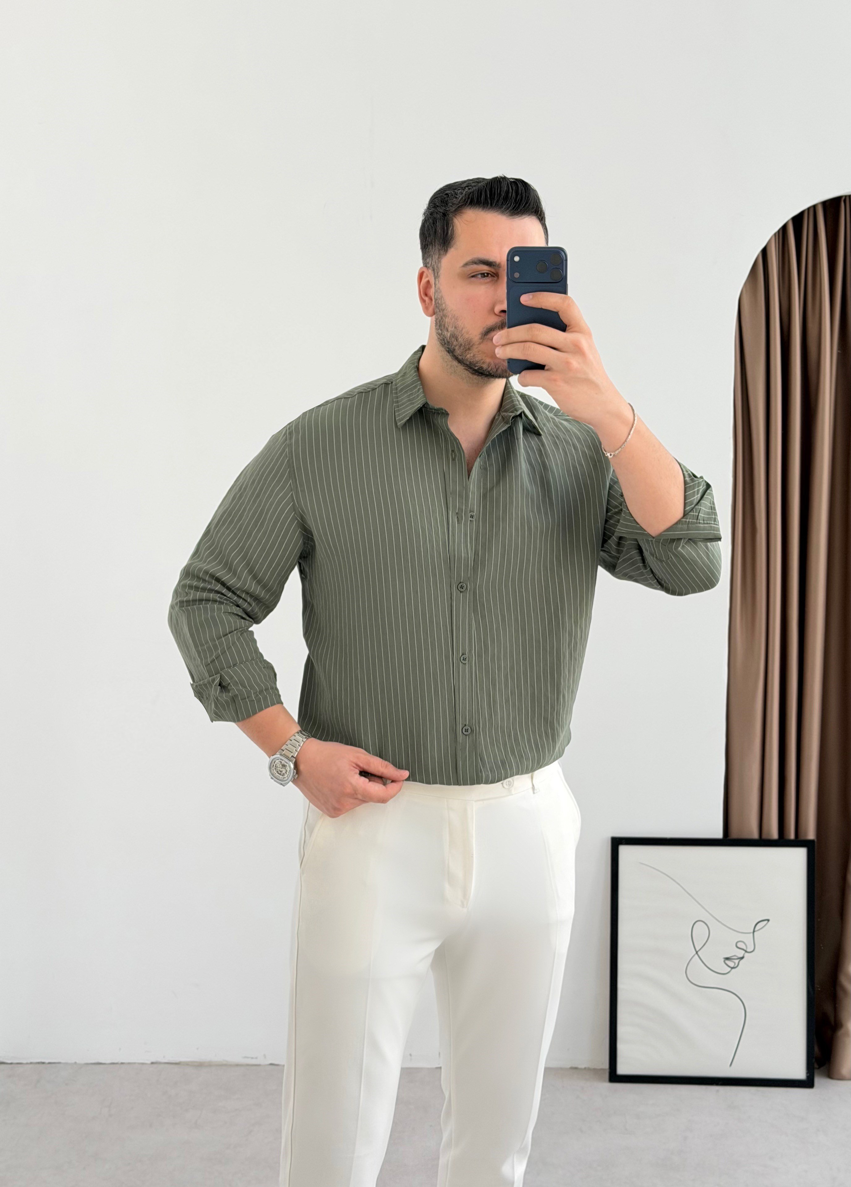 Just Haki Tensel Oversize Gömlek