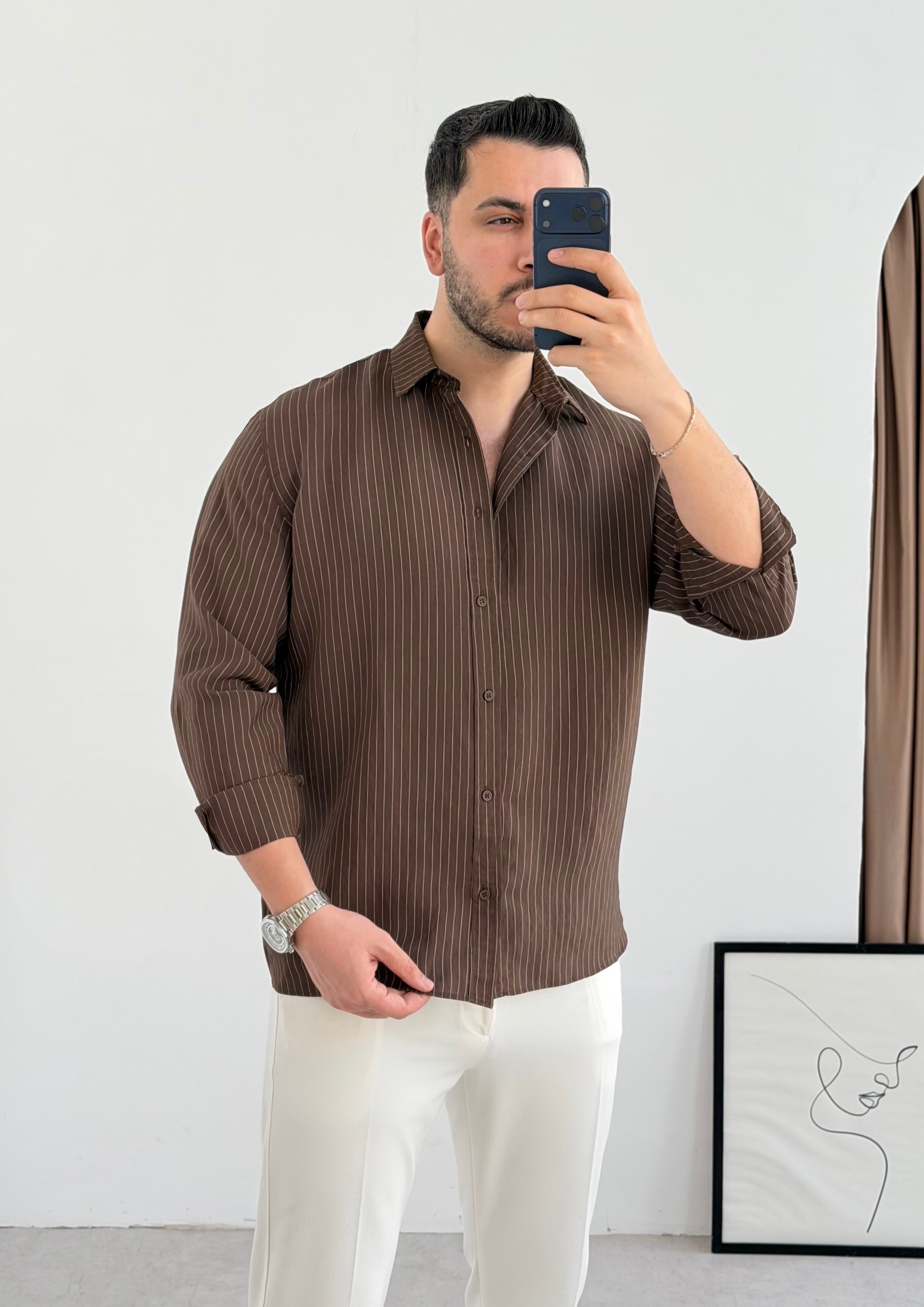 Just Kahve Tensel Oversize Gömlek
