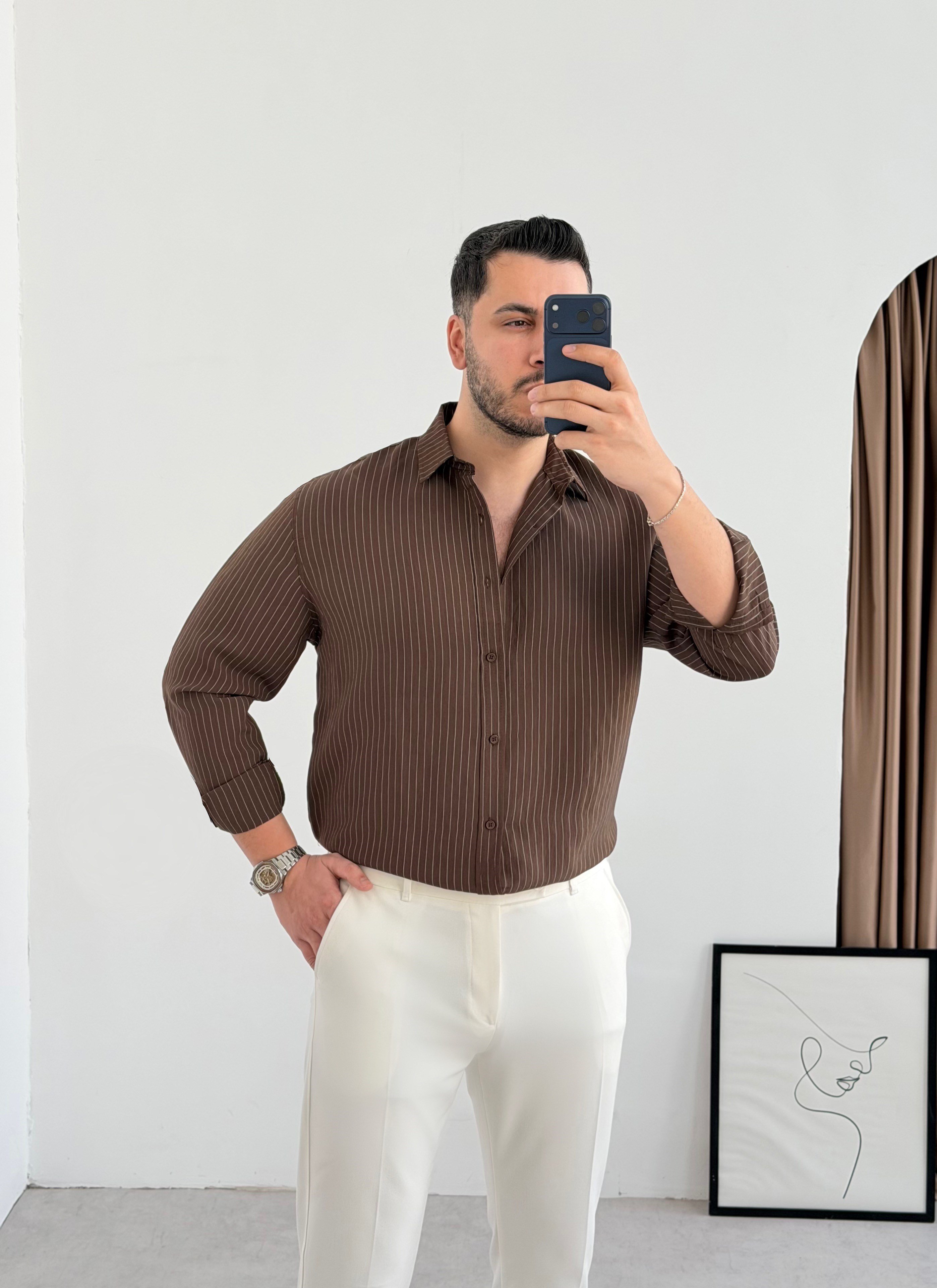 Just Kahve Tensel Oversize Gömlek