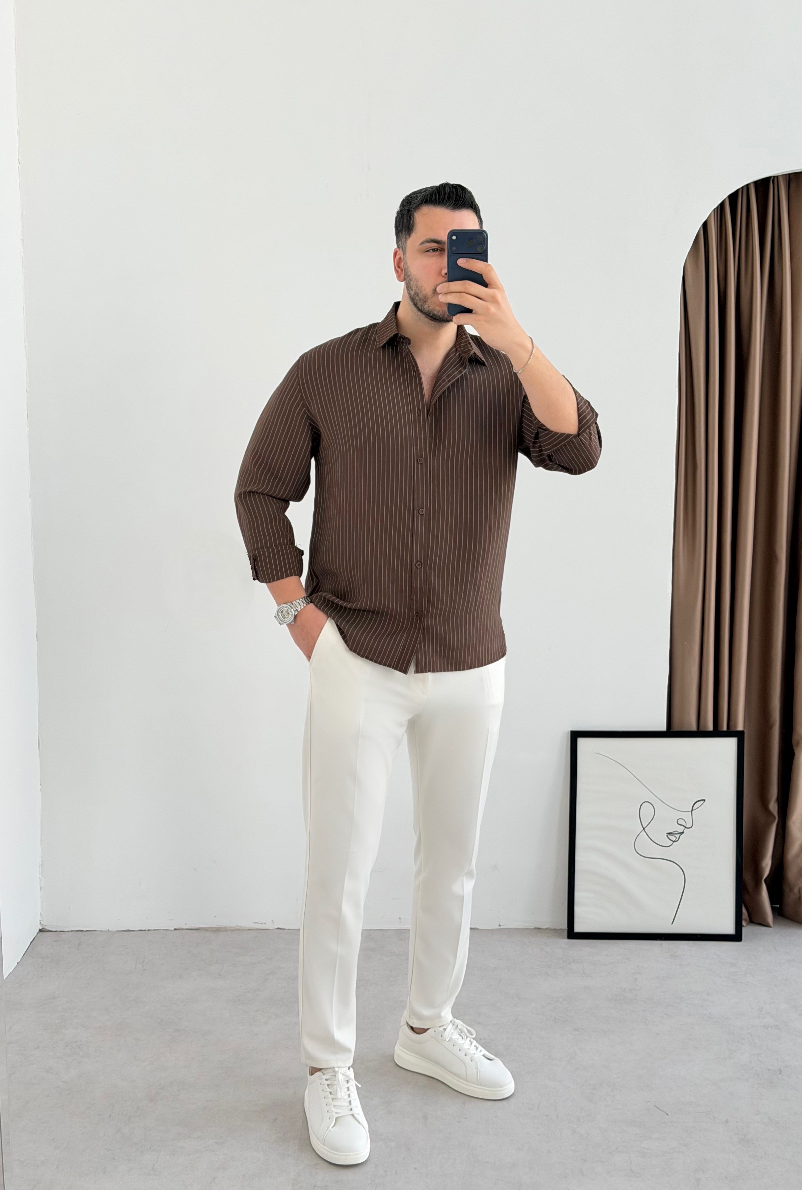 Just Kahve Tensel Oversize Gömlek