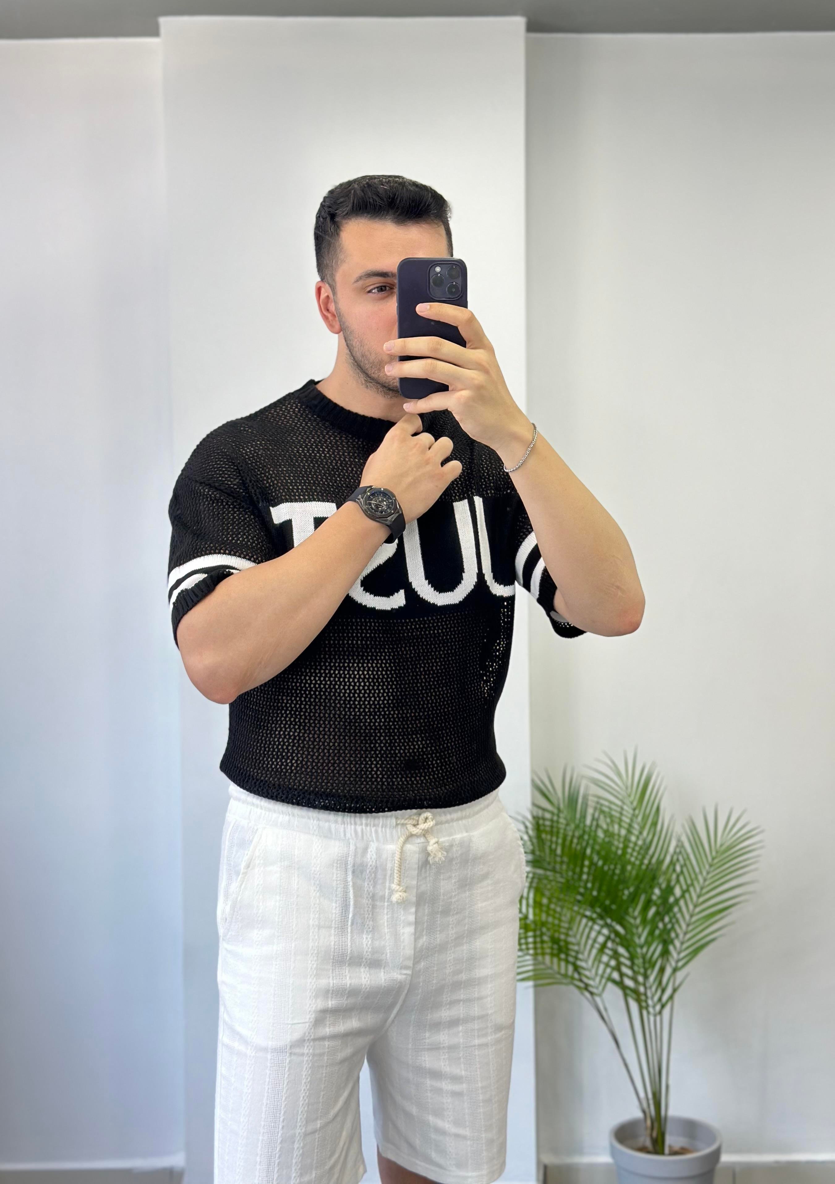 Just Örme Siyah Tişört 