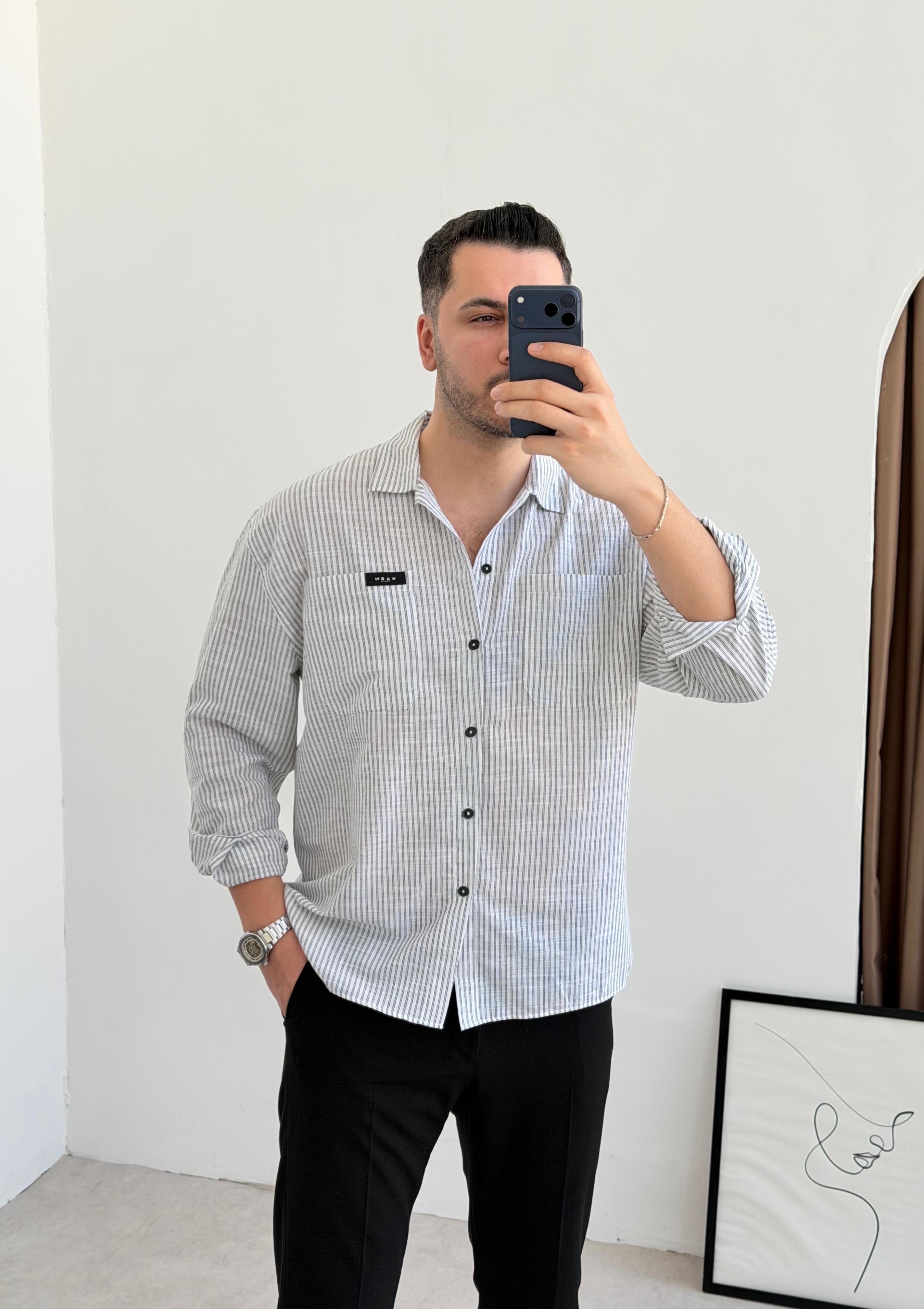 Kaen Cepli Siyah Çizgili Oversize Gömlek