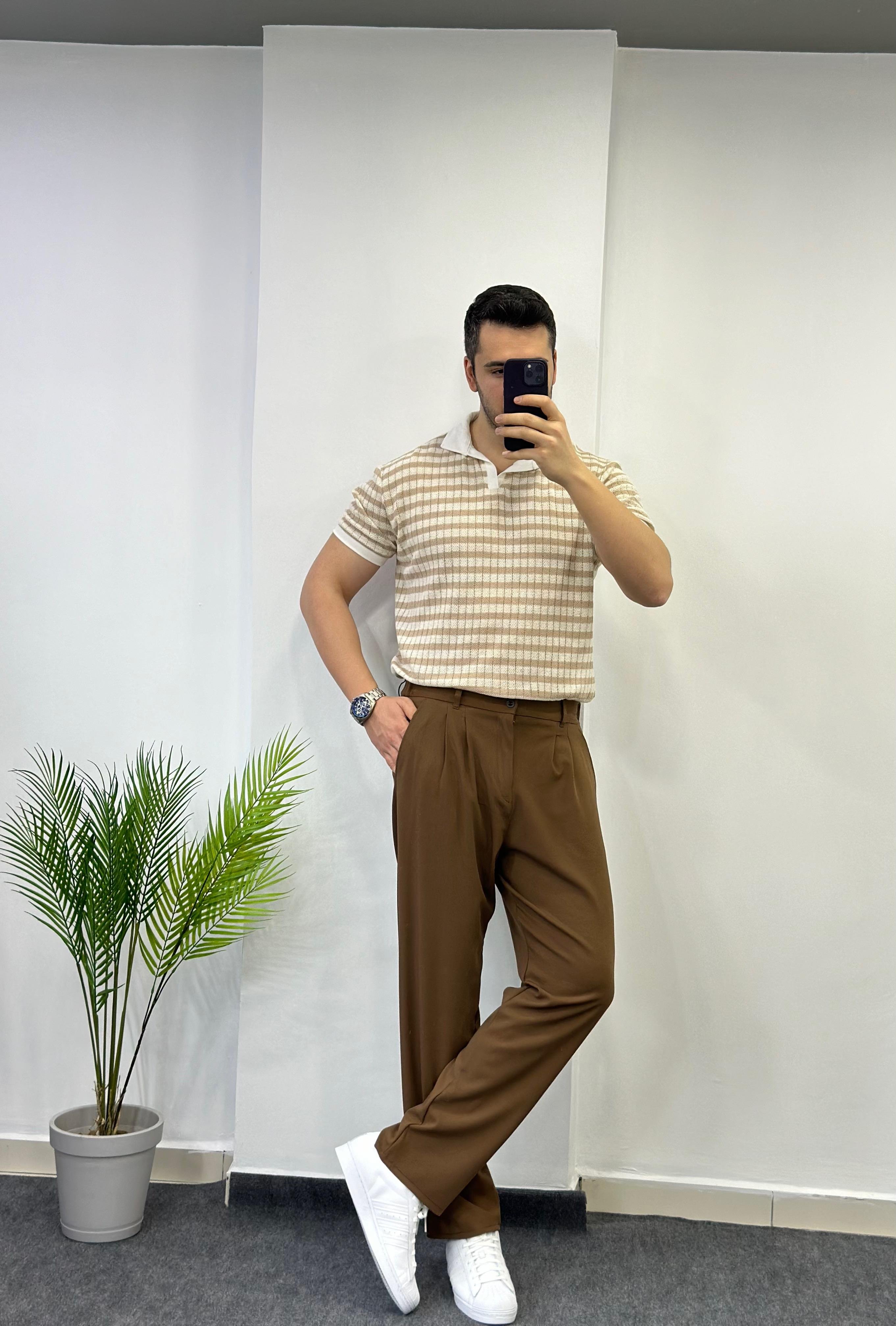 Kahve Baggy Kumaş Pantolon 