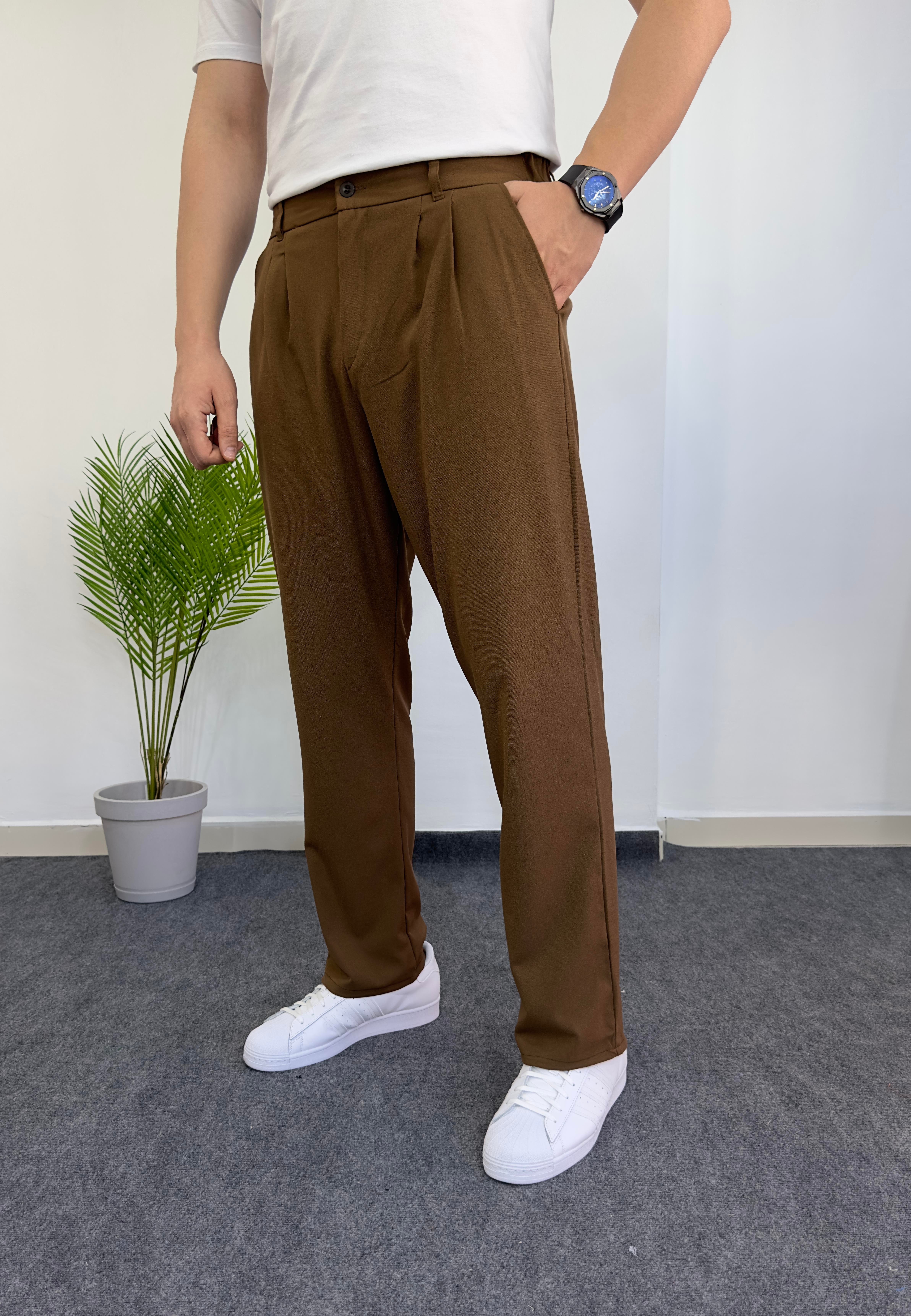 Kahve Baggy Kumaş Pantolon 