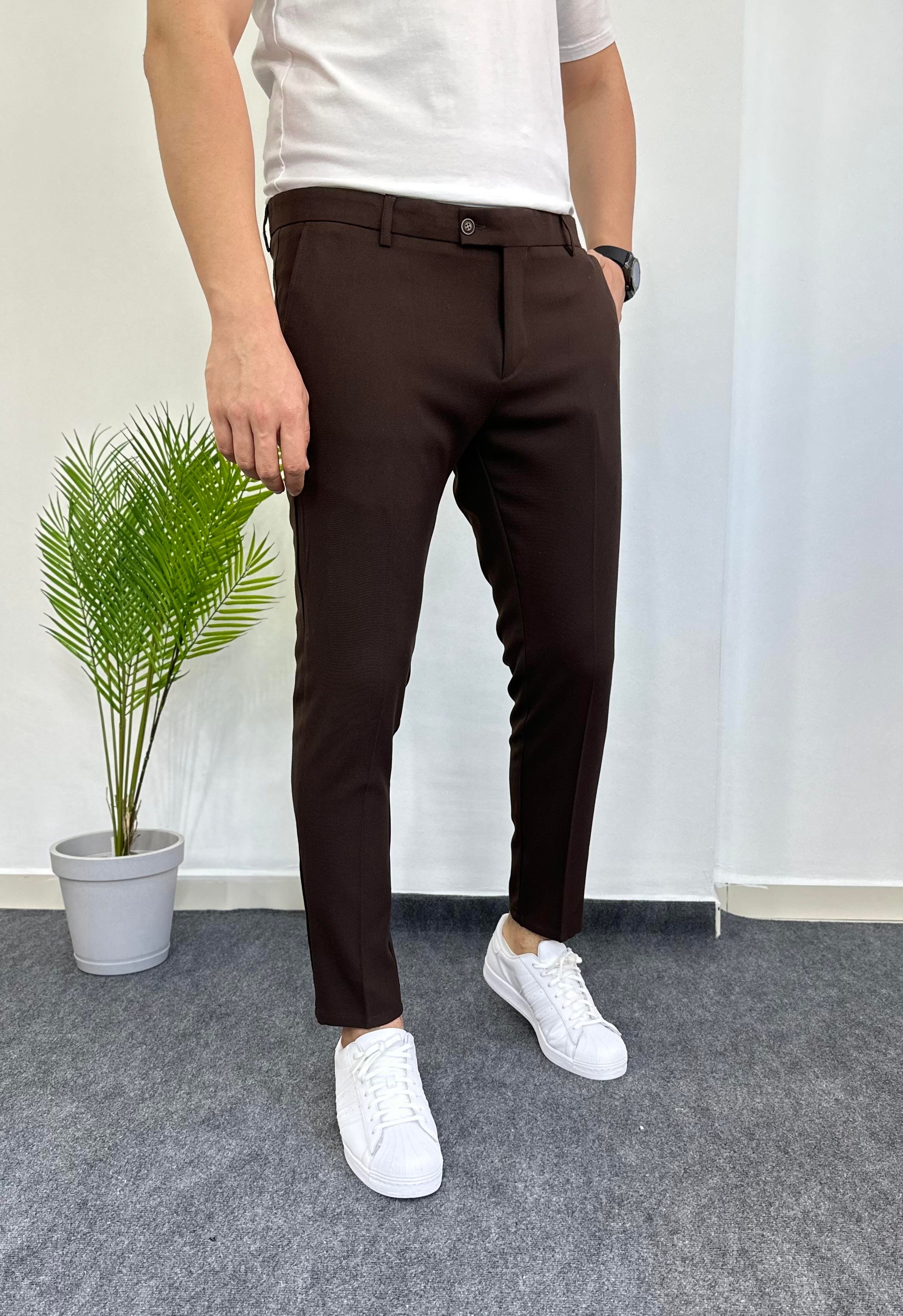 Kahve Likralı Kumaş Pantolon 