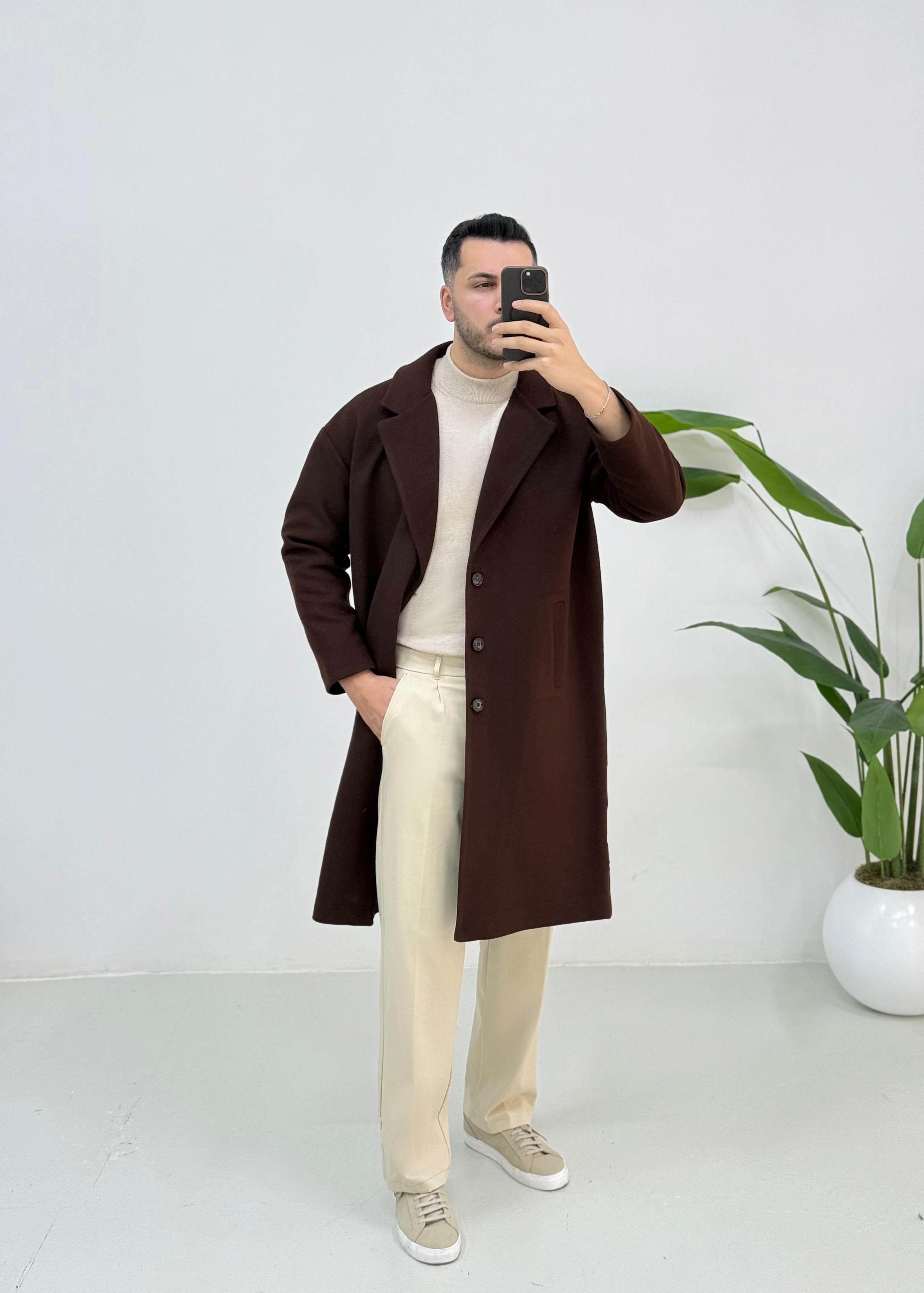 Kahve Oversize Kaşe Kaban