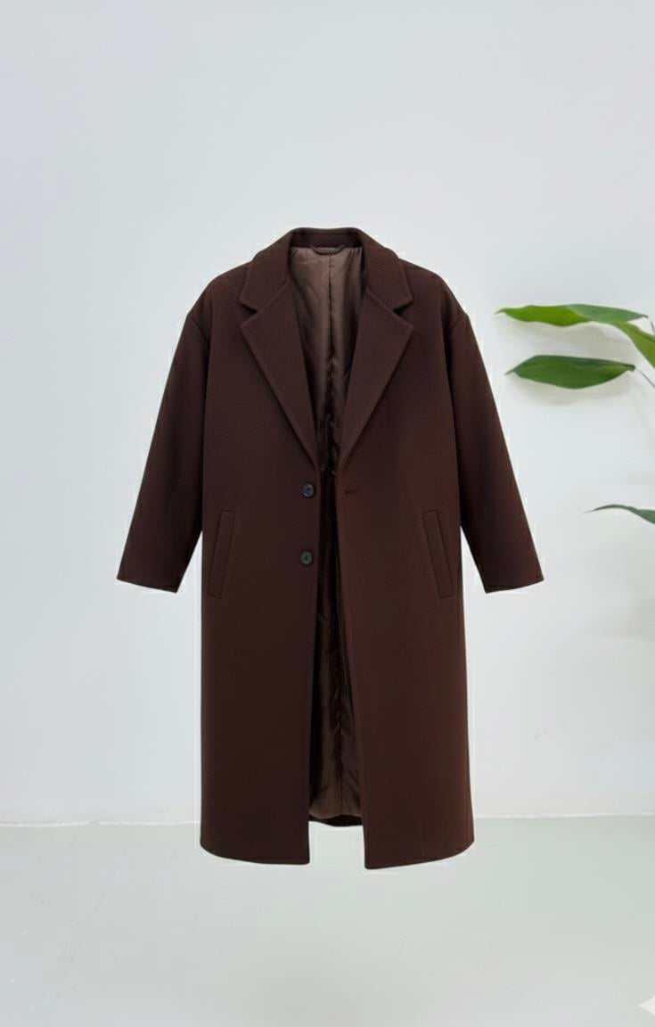 Kahve Oversize Kaşe Kaban