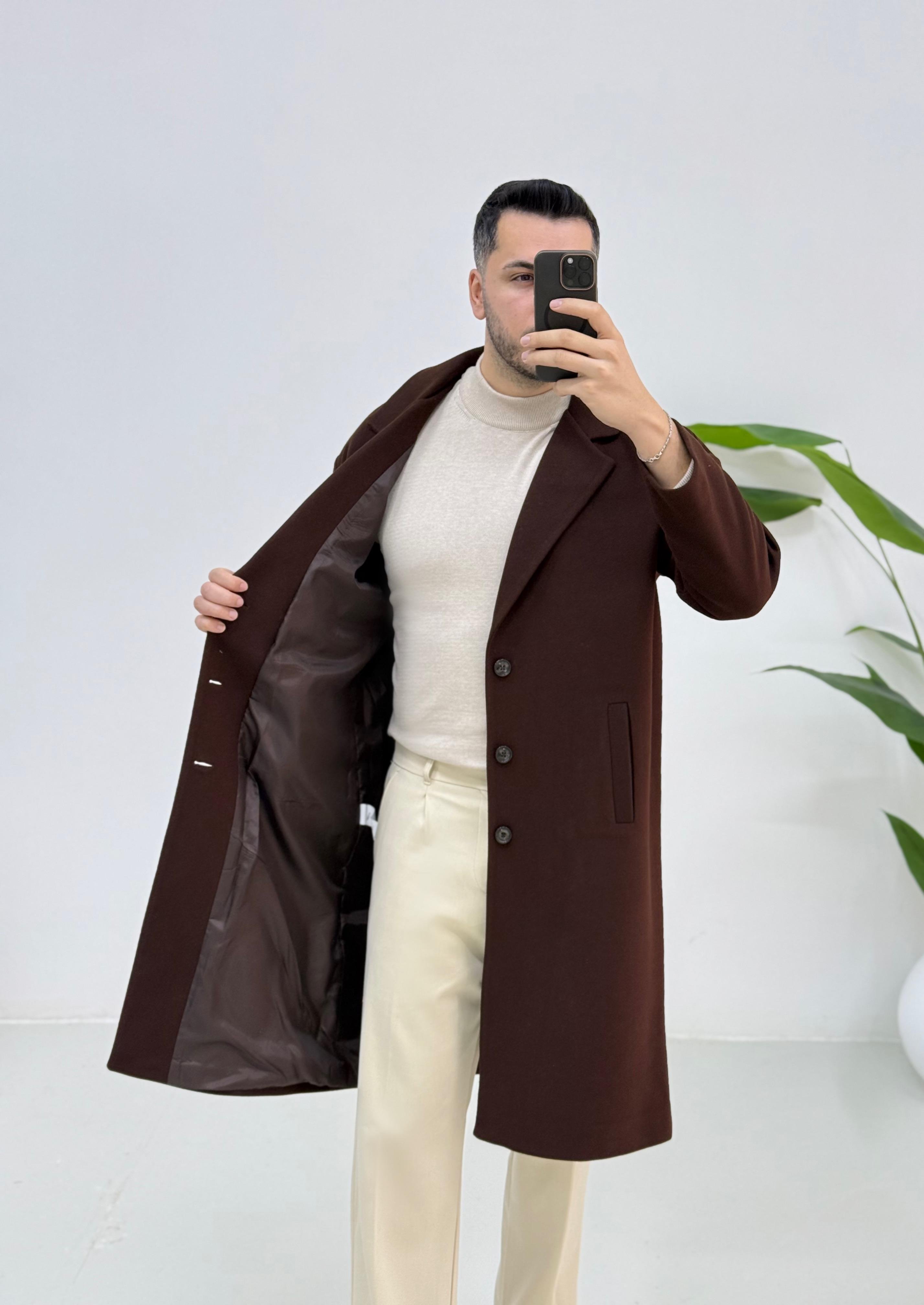 Kahve Oversize Kaşe Kaban