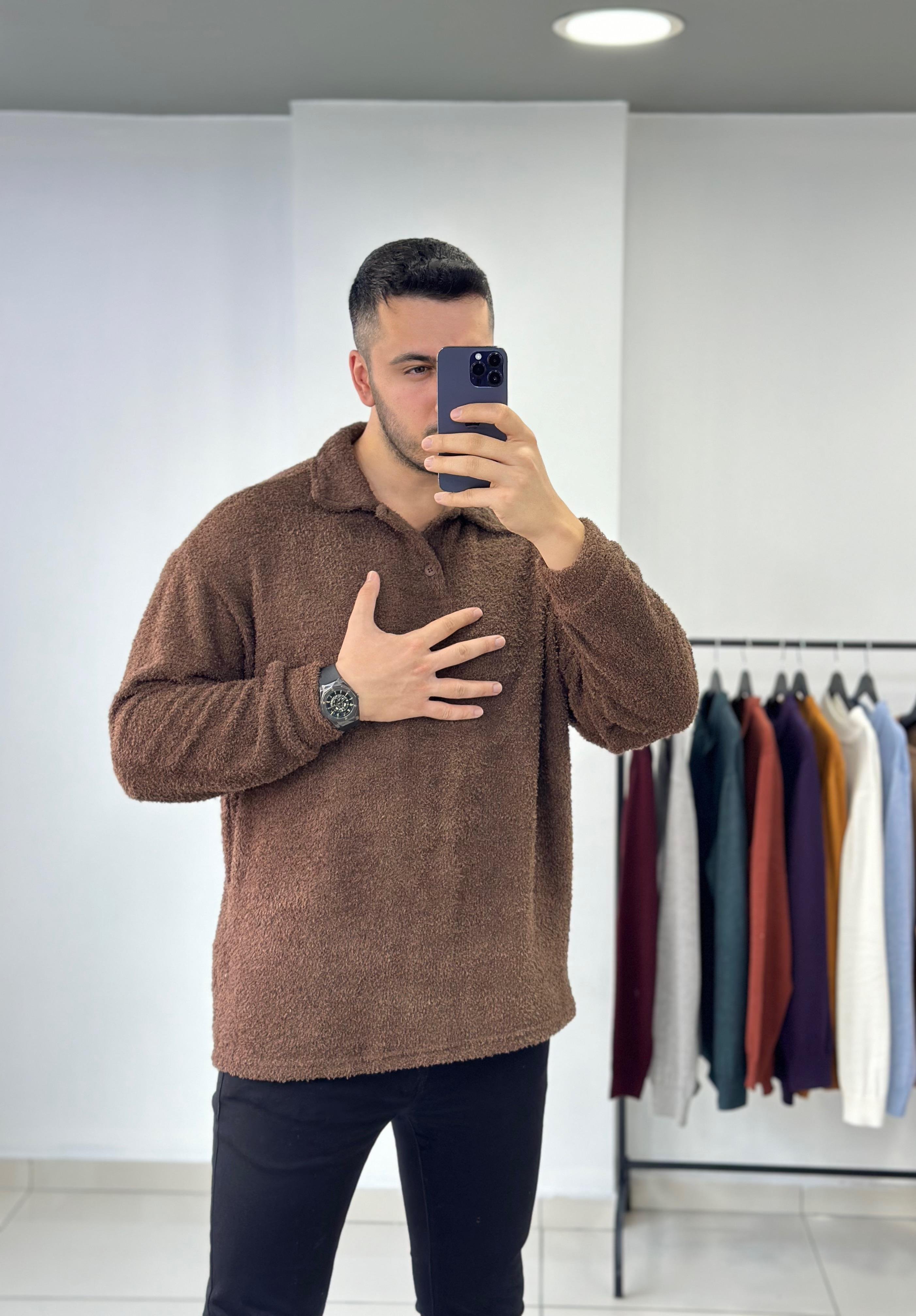 Kahve Oversize Peluş Sweat