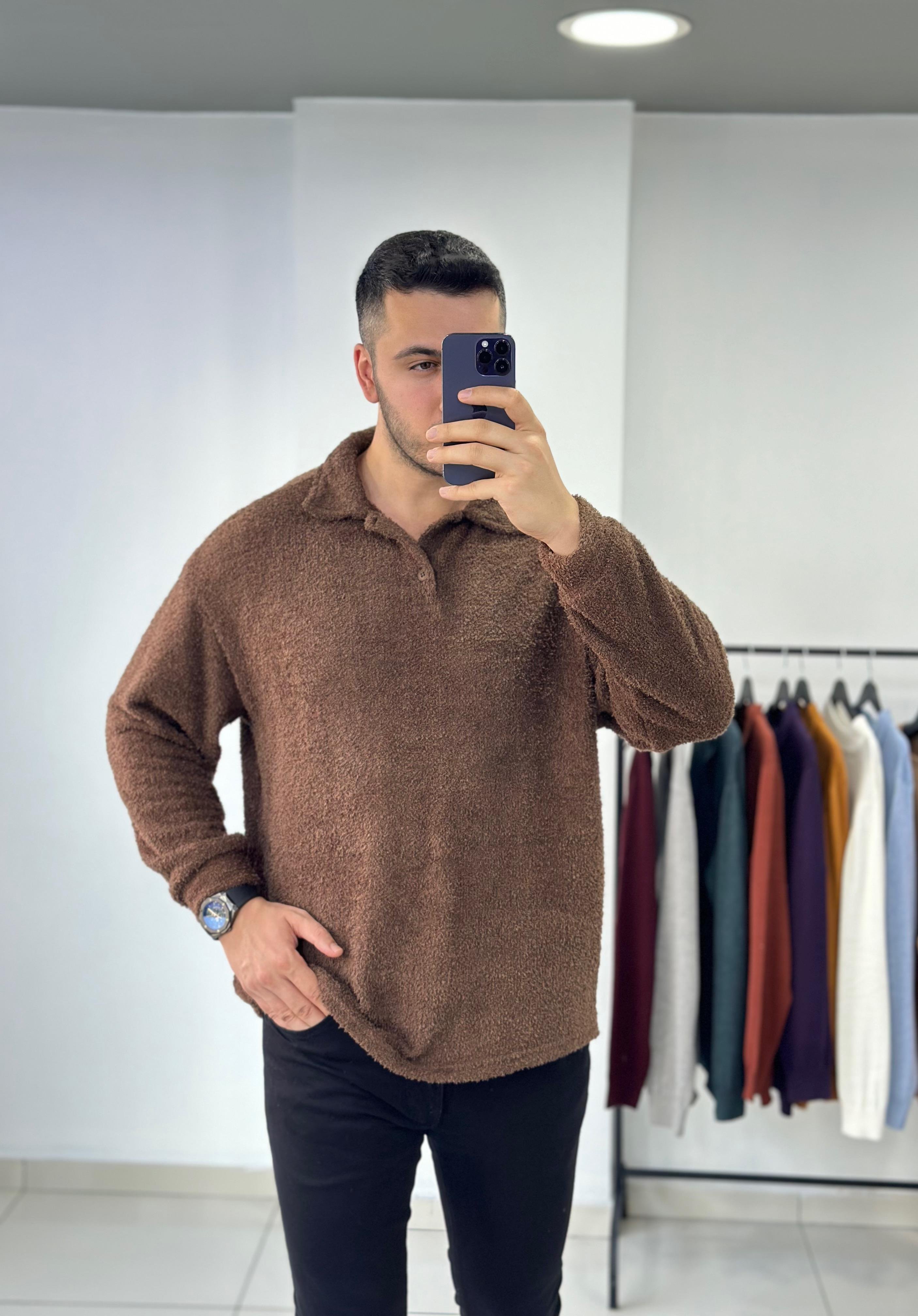 Kahve Oversize Peluş Sweat